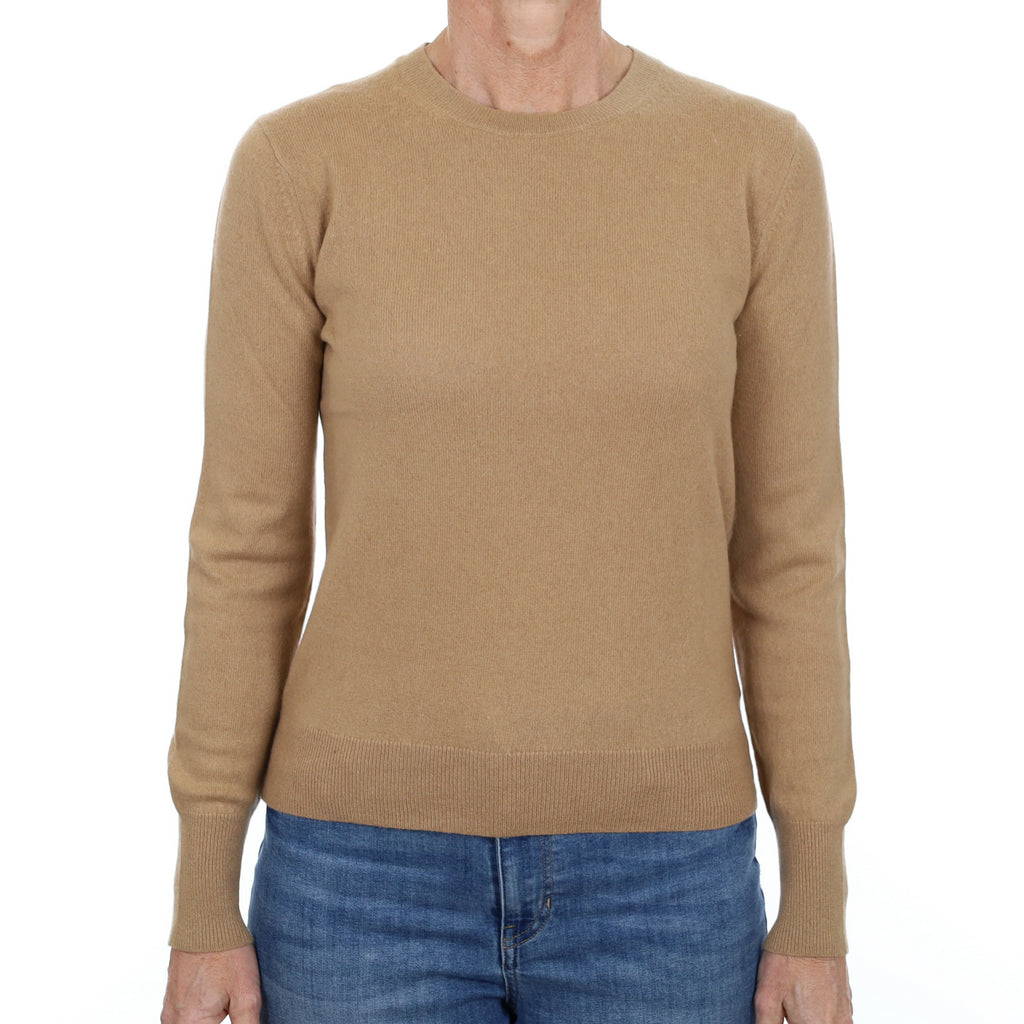 Camel Brown Cashmere Crew Neck Jumper Small