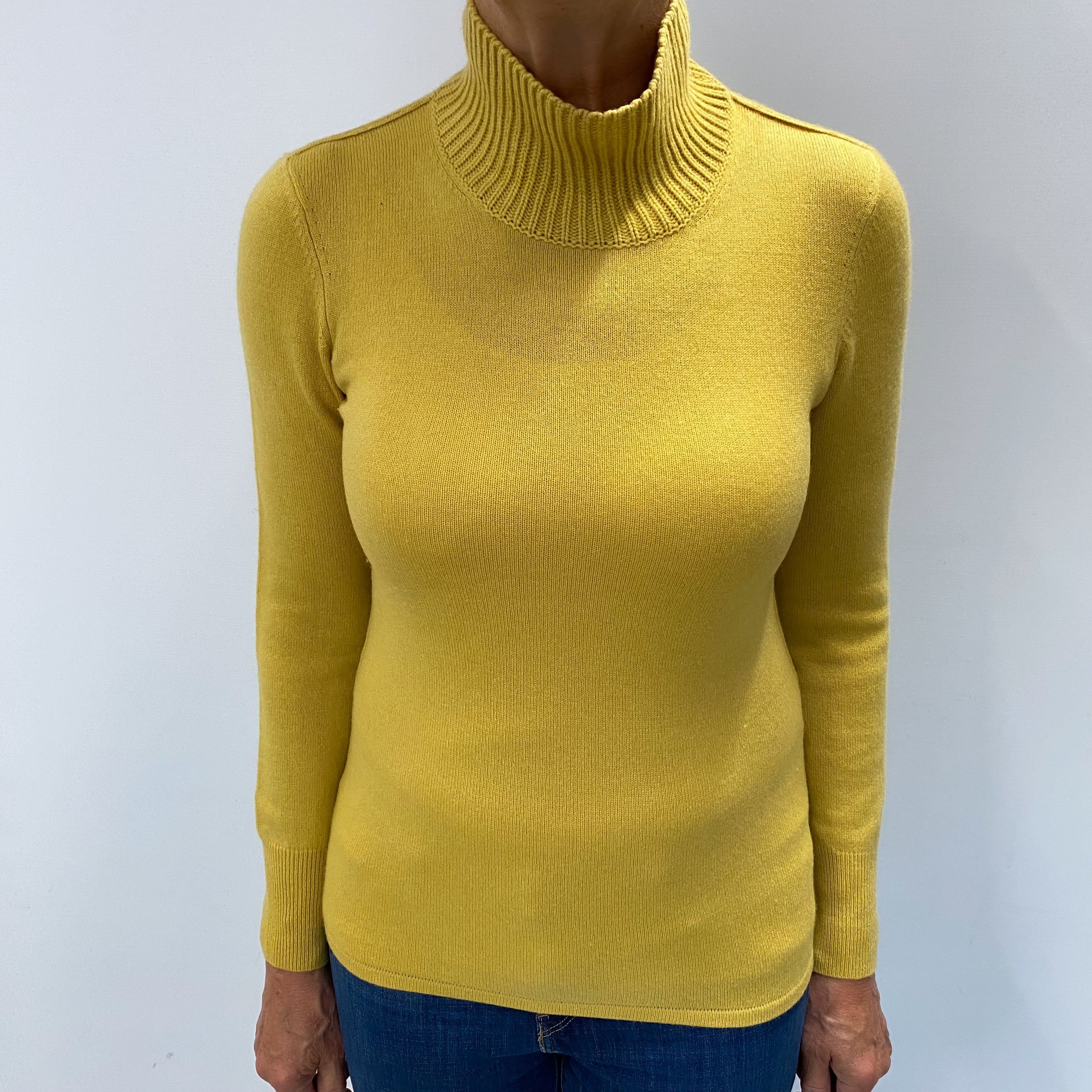 Mustard Yellow Cashmere Funnel Neck Jumper Medium