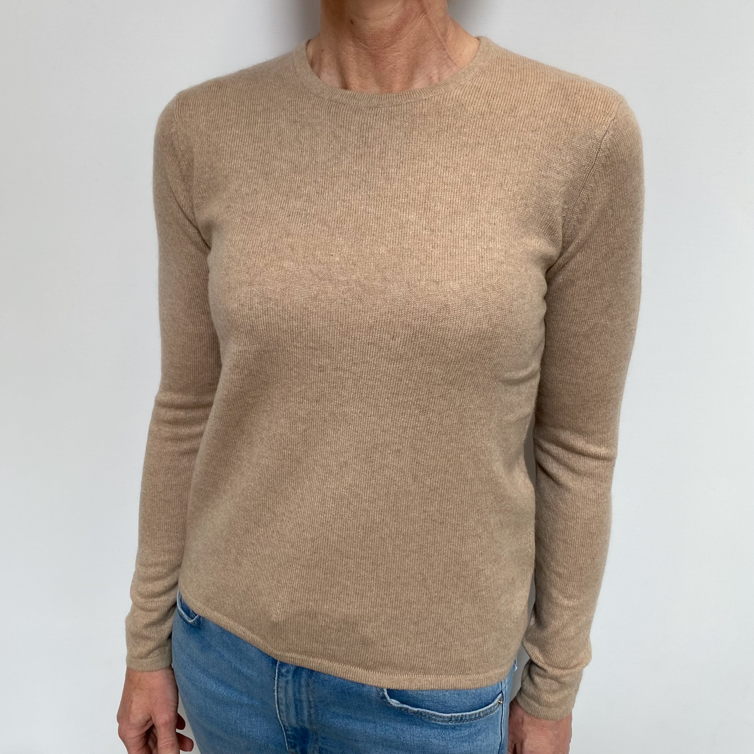 Fawn Beige Cashmere Crew Neck Jumper Small