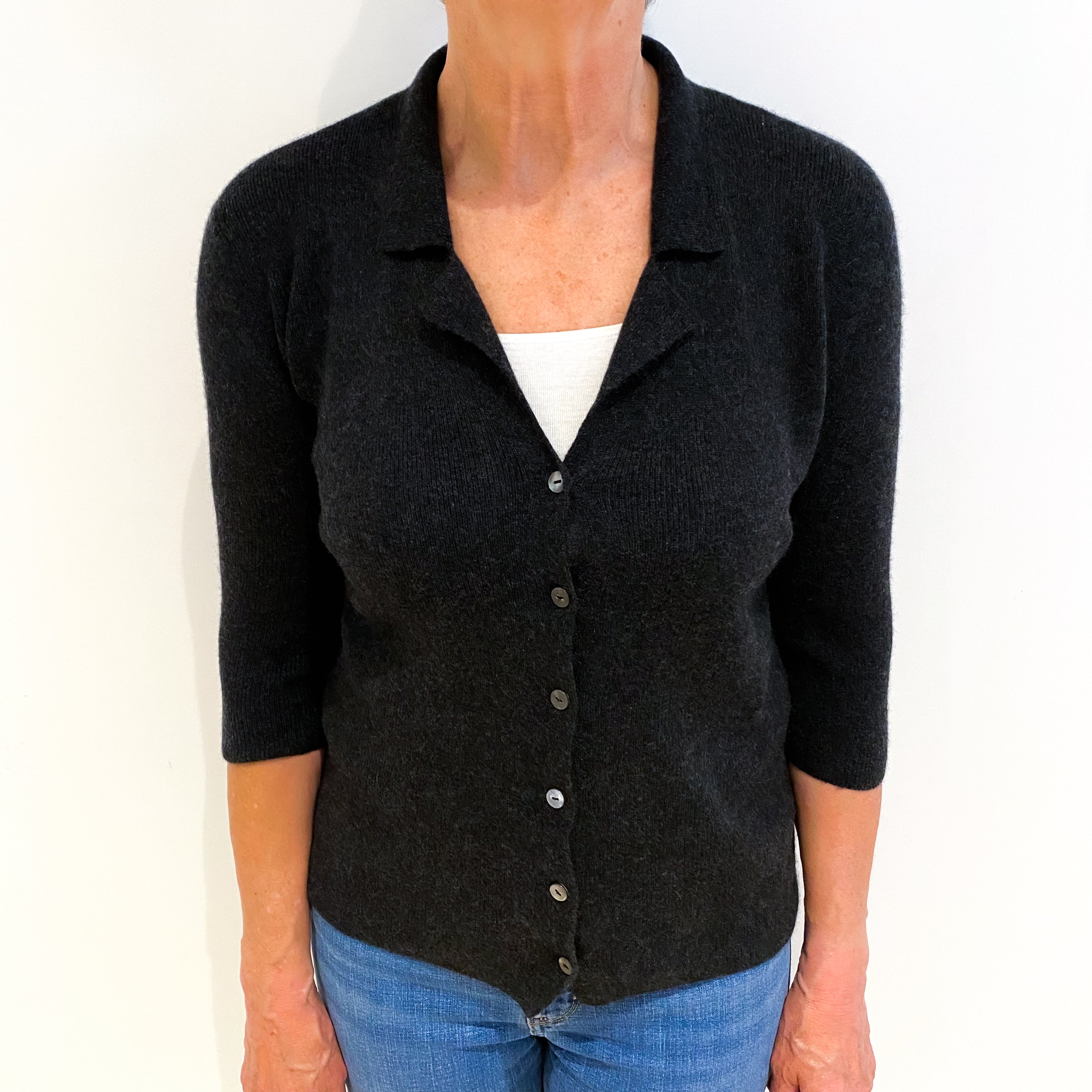 Charcoal Grey Cashmere Collared V Neck Cardigan Medium
