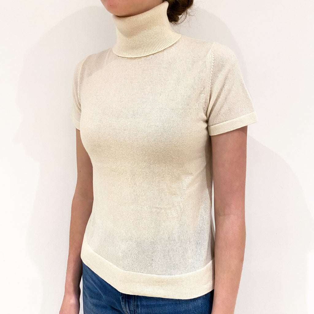 Cream Cashmere Short Sleeve Polo Neck Jumper Extra Small