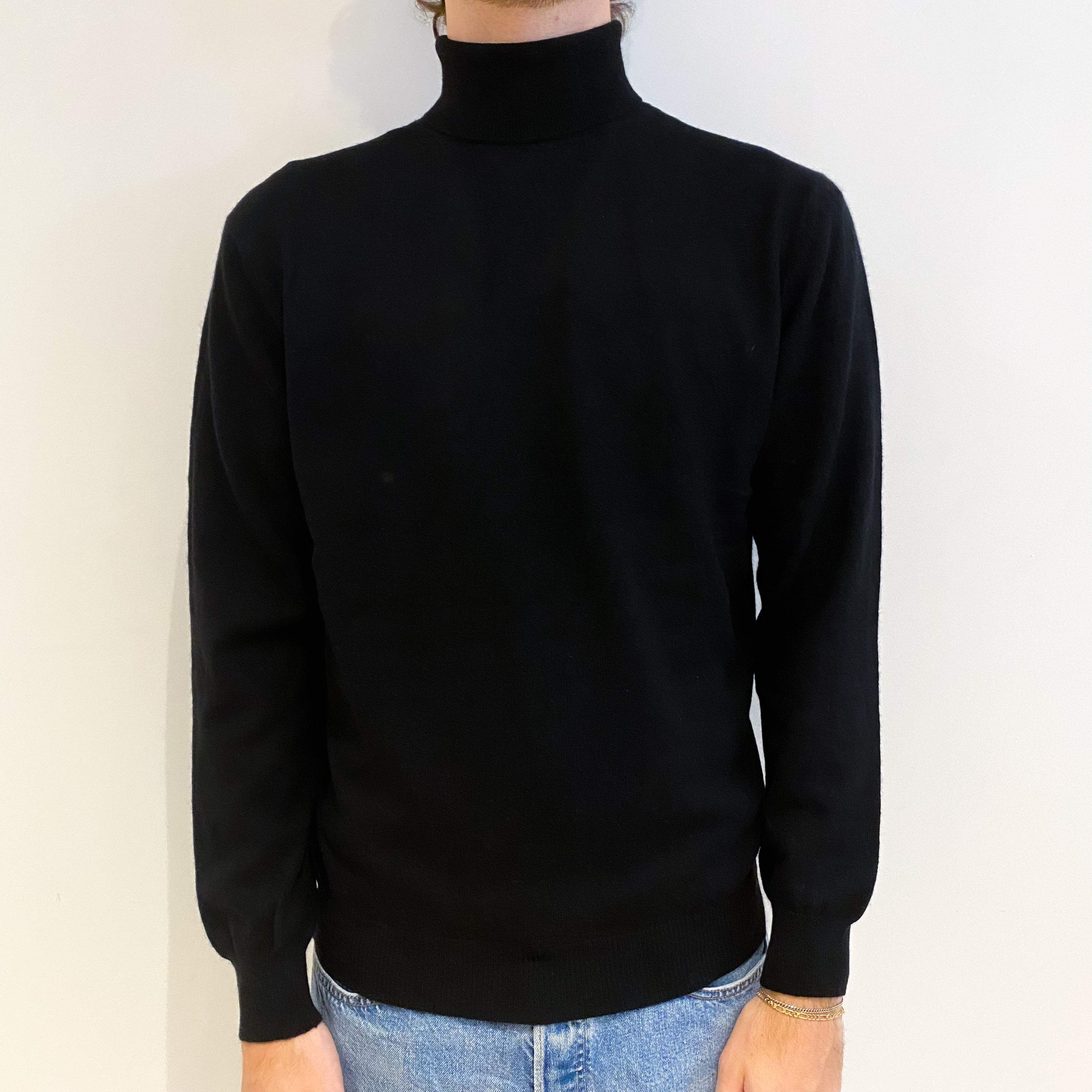 Men's Black Cashmere Polo Neck Jumper Large