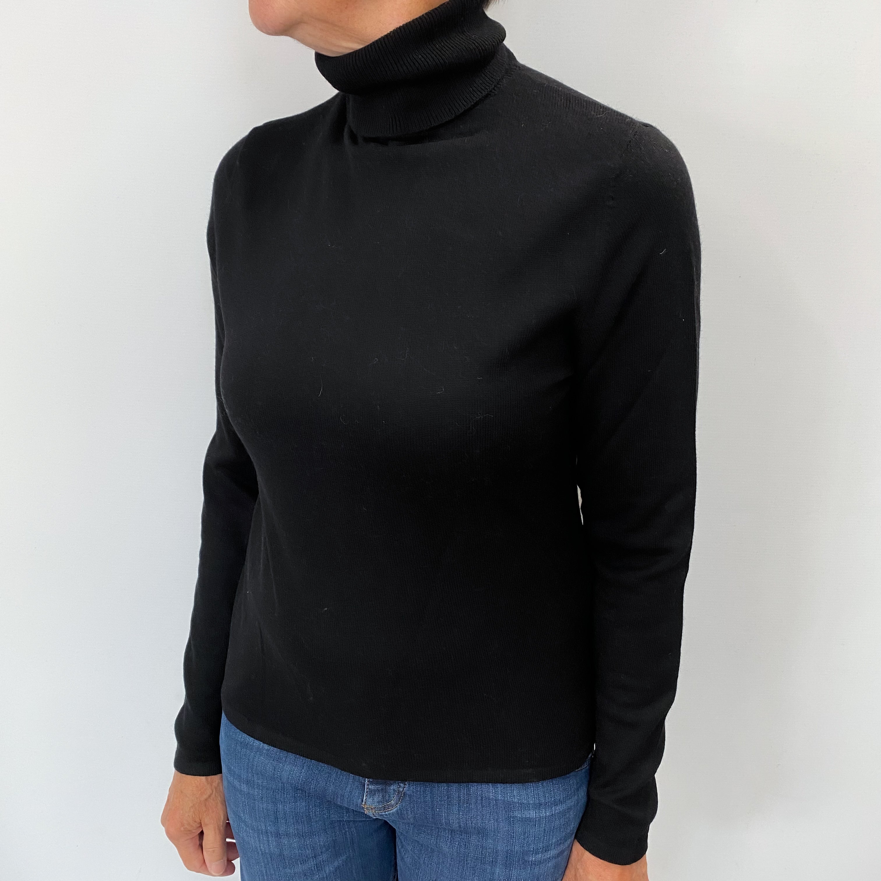 Black Cashmere Polo Neck Jumper Medium