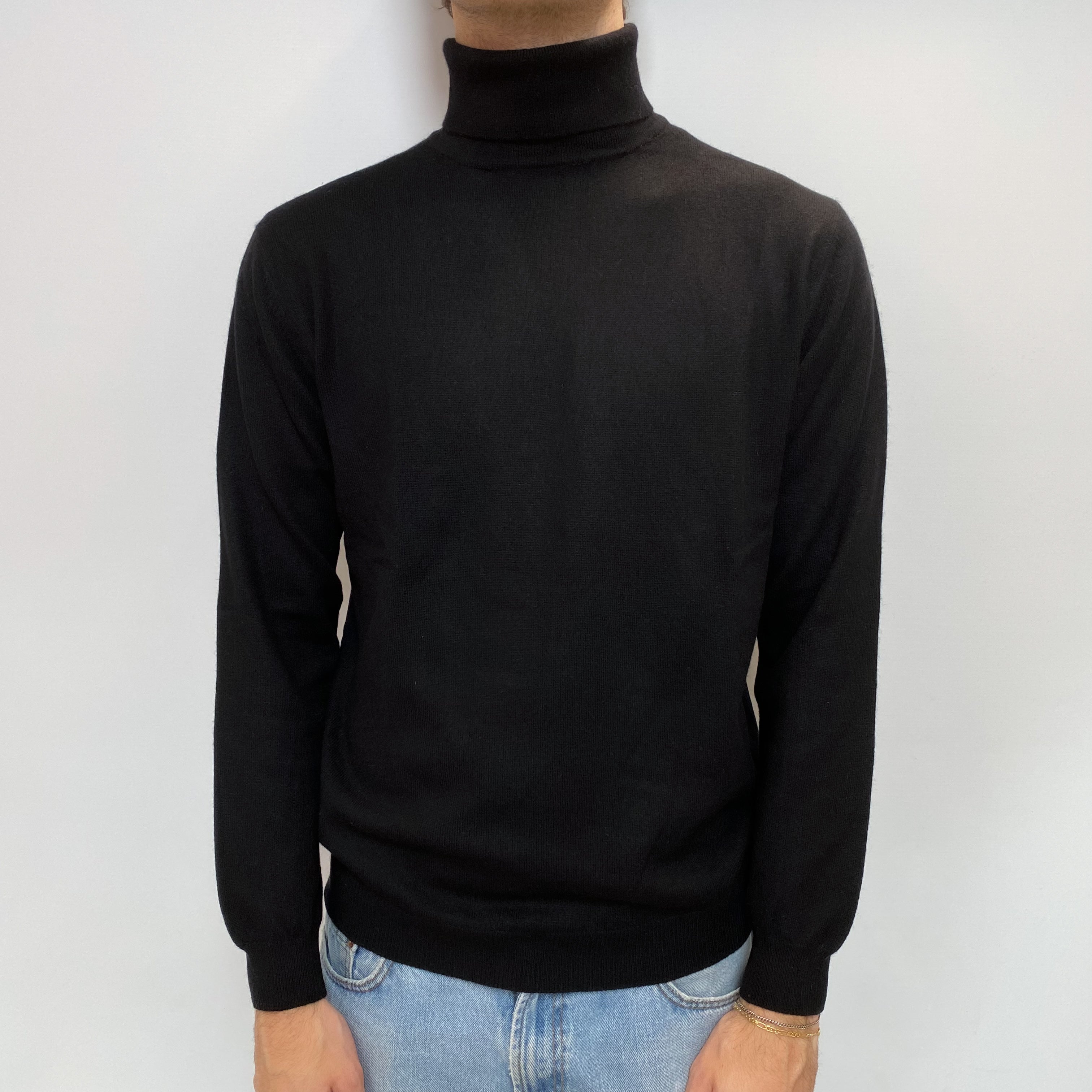 Men's Black Cashmere Polo Neck Jumper Large