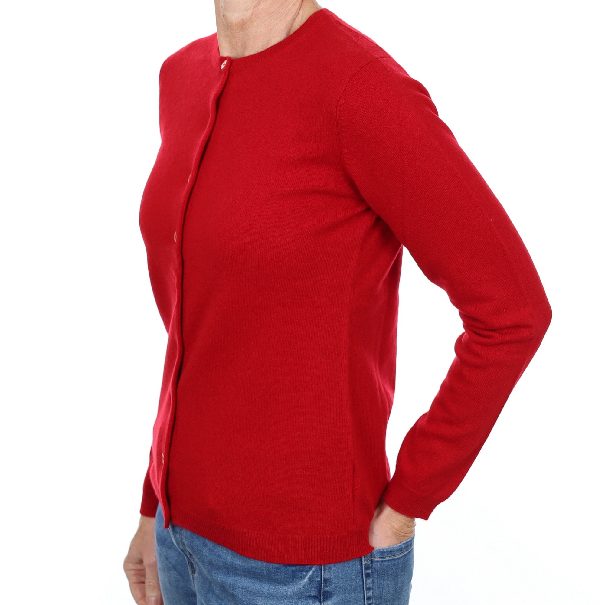 New Berry Red Cashmere Crew Neck Cardigan Small