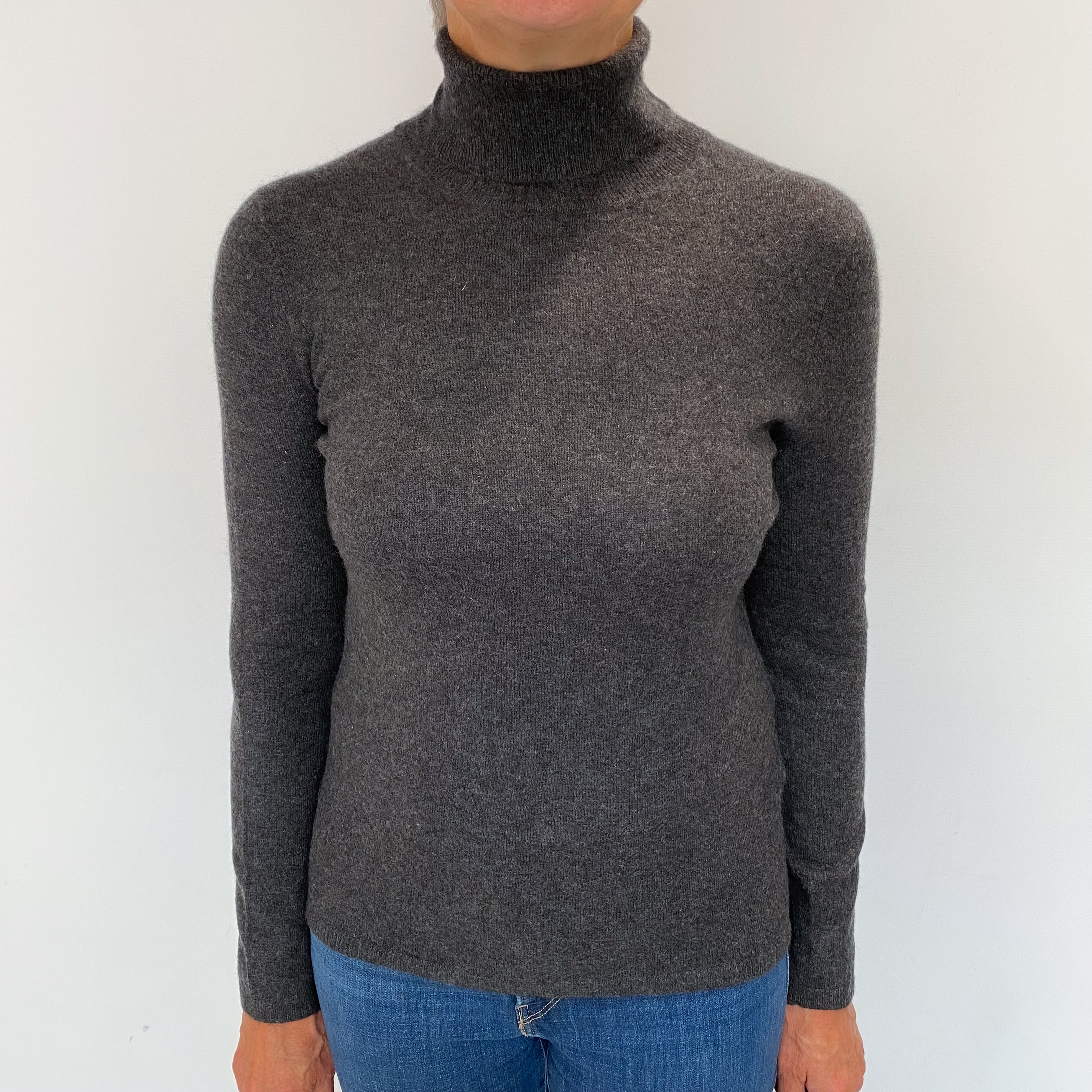 Charcoal Grey Cashmere Polo Neck Jumper Medium