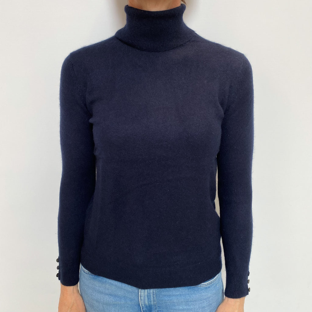 Navy Blue Cashmere Polo Neck Jumper Small
