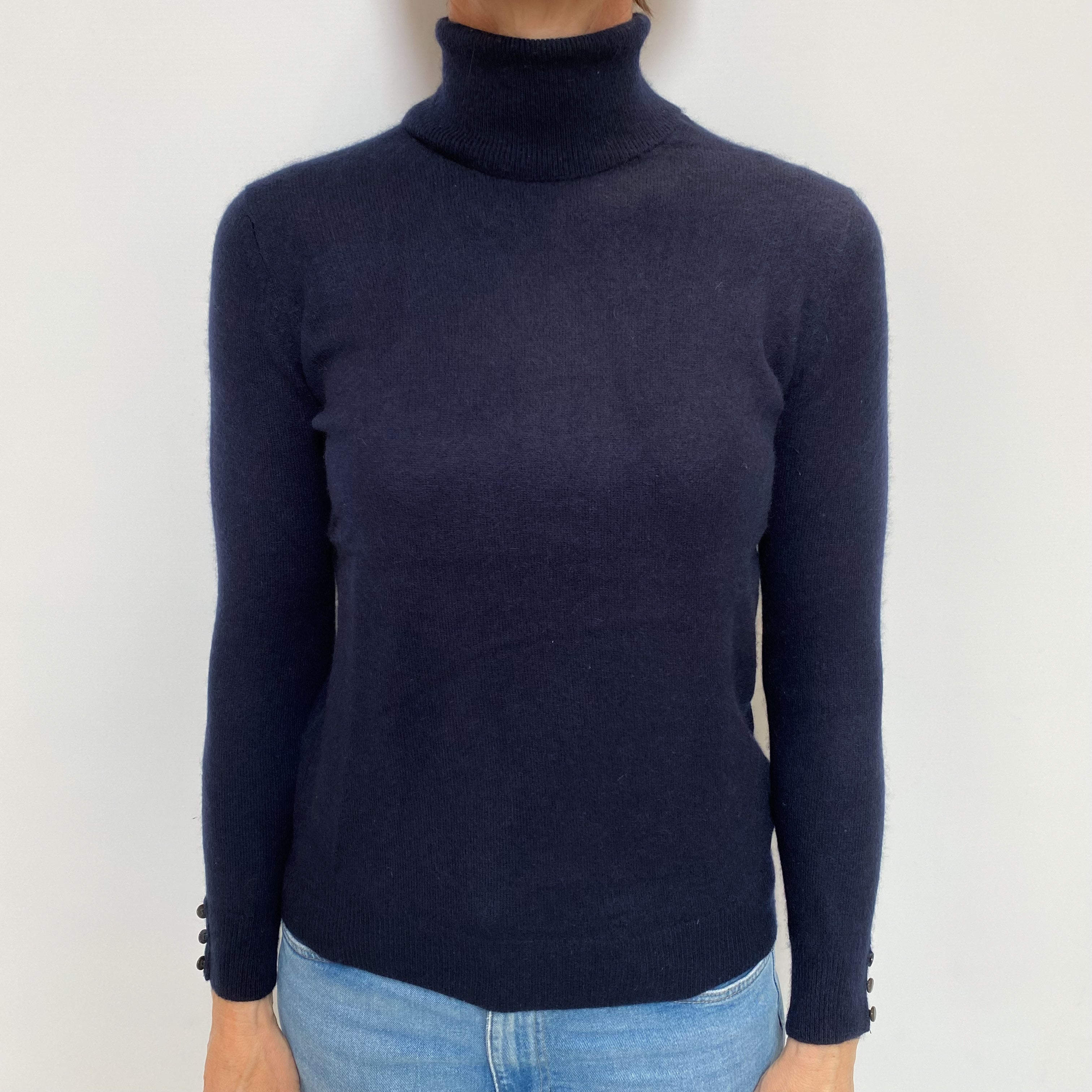 Navy Blue Cashmere Polo Neck Jumper Small