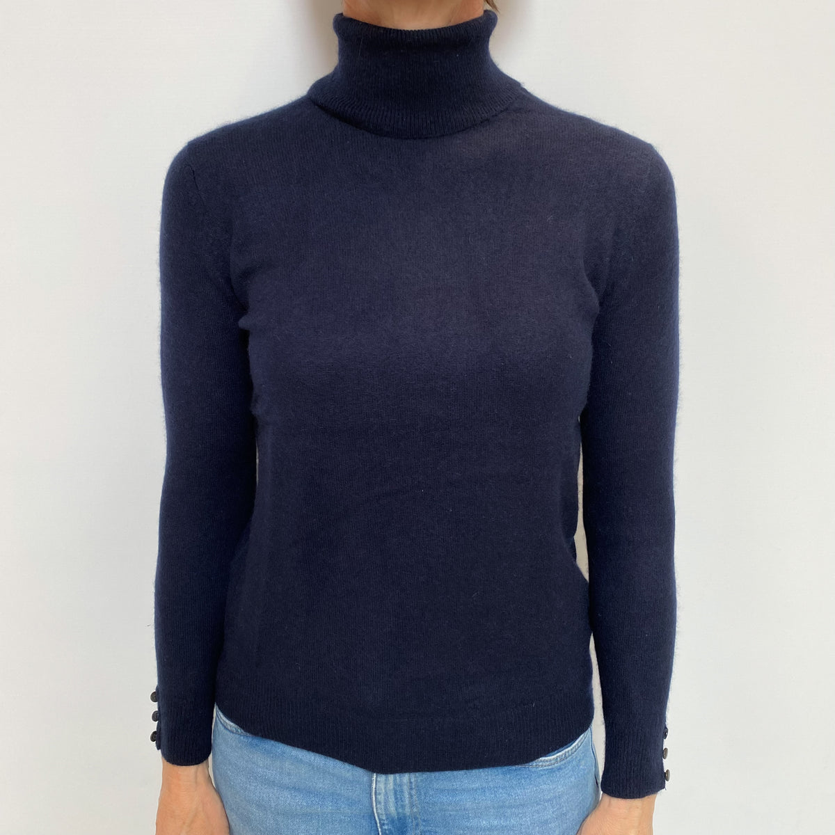 Navy Blue Cashmere Polo Neck Jumper Small