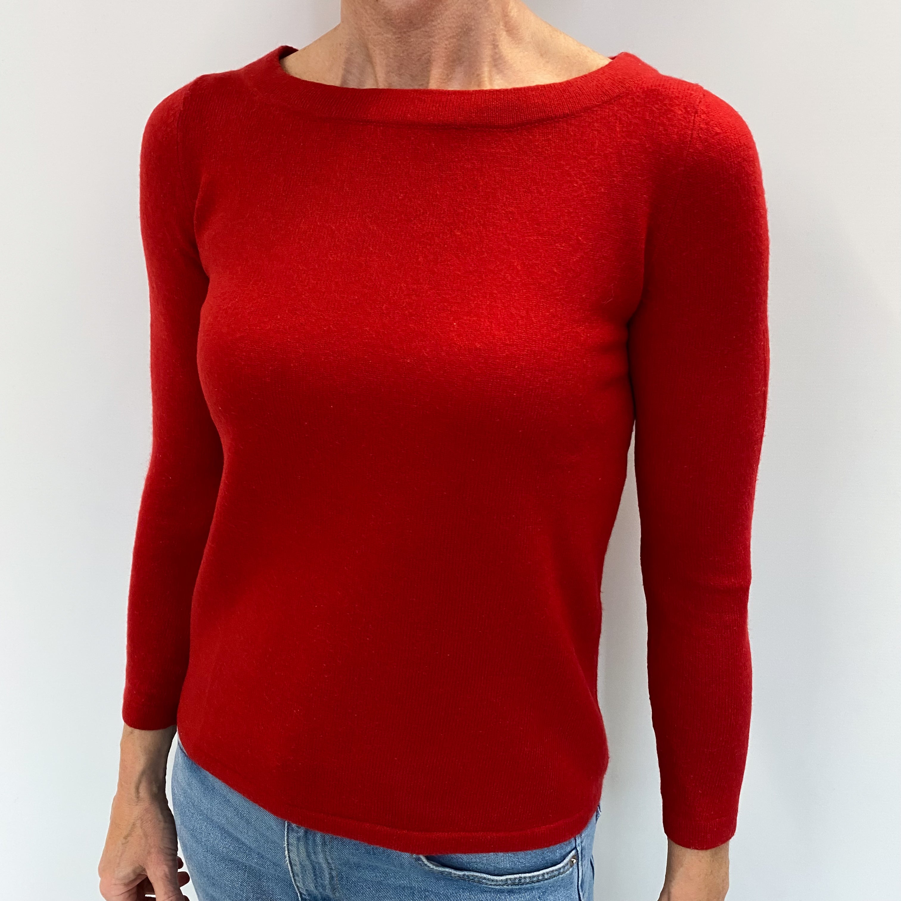 Post Box Red Cashmere Boat Neck Jumper Small