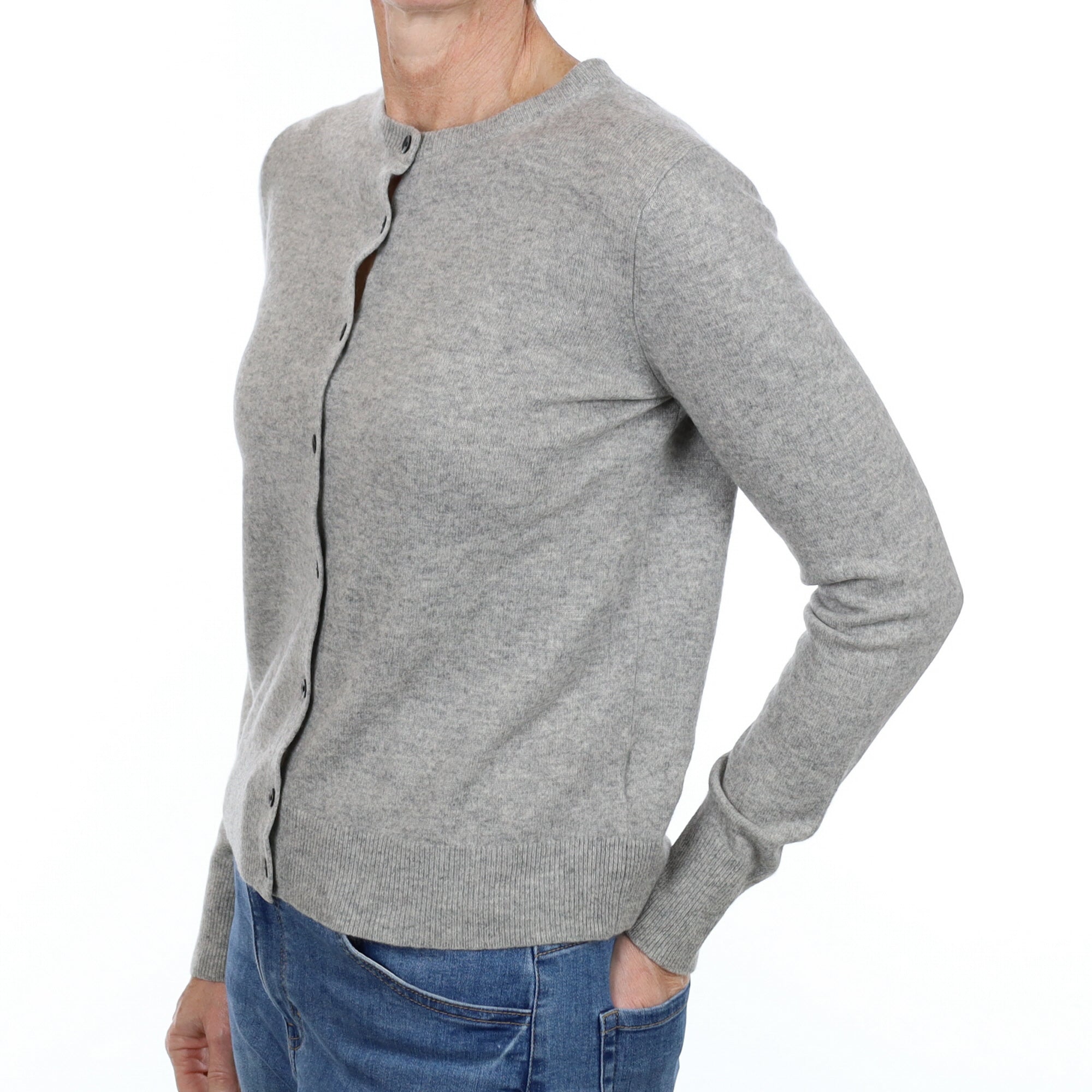 Smoke Grey Cashmere Crew Neck Cardigan Small