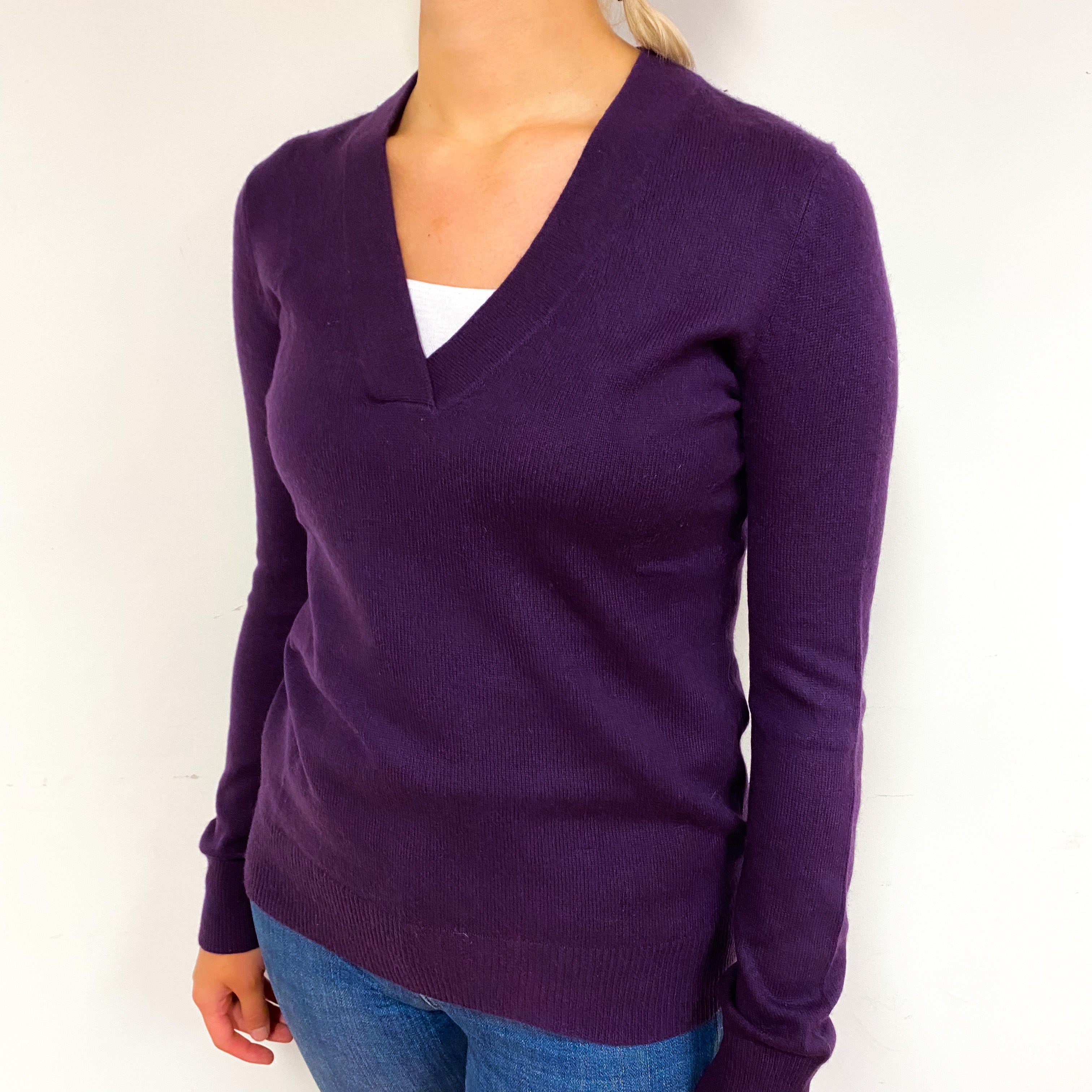 Blueberry Purple Cashmere V-Neck Jumper Small
