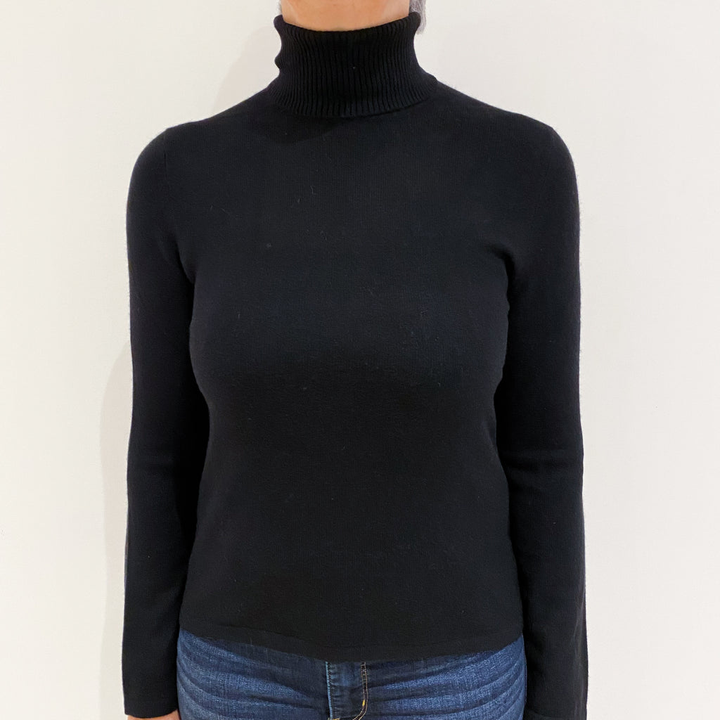 Black Cashmere Polo Neck Jumper Medium