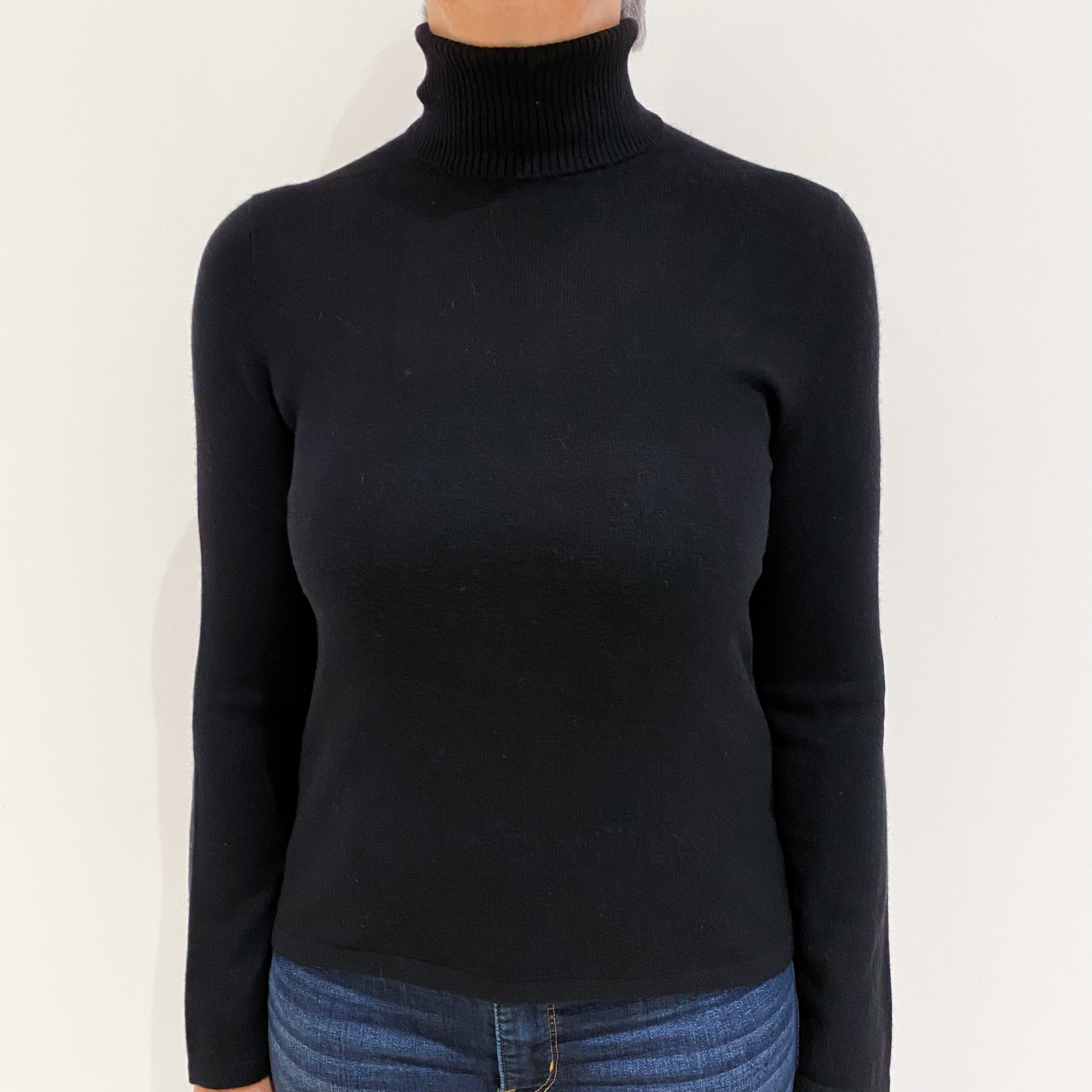 Black Cashmere Polo Neck Jumper Medium