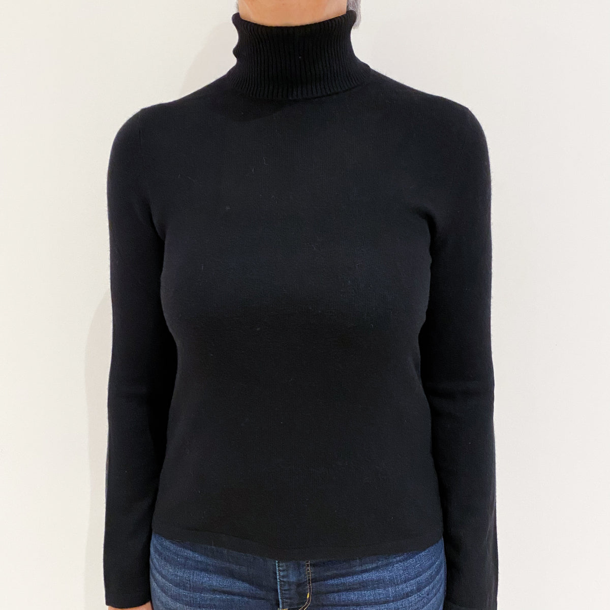 Black Cashmere Polo Neck Jumper Medium