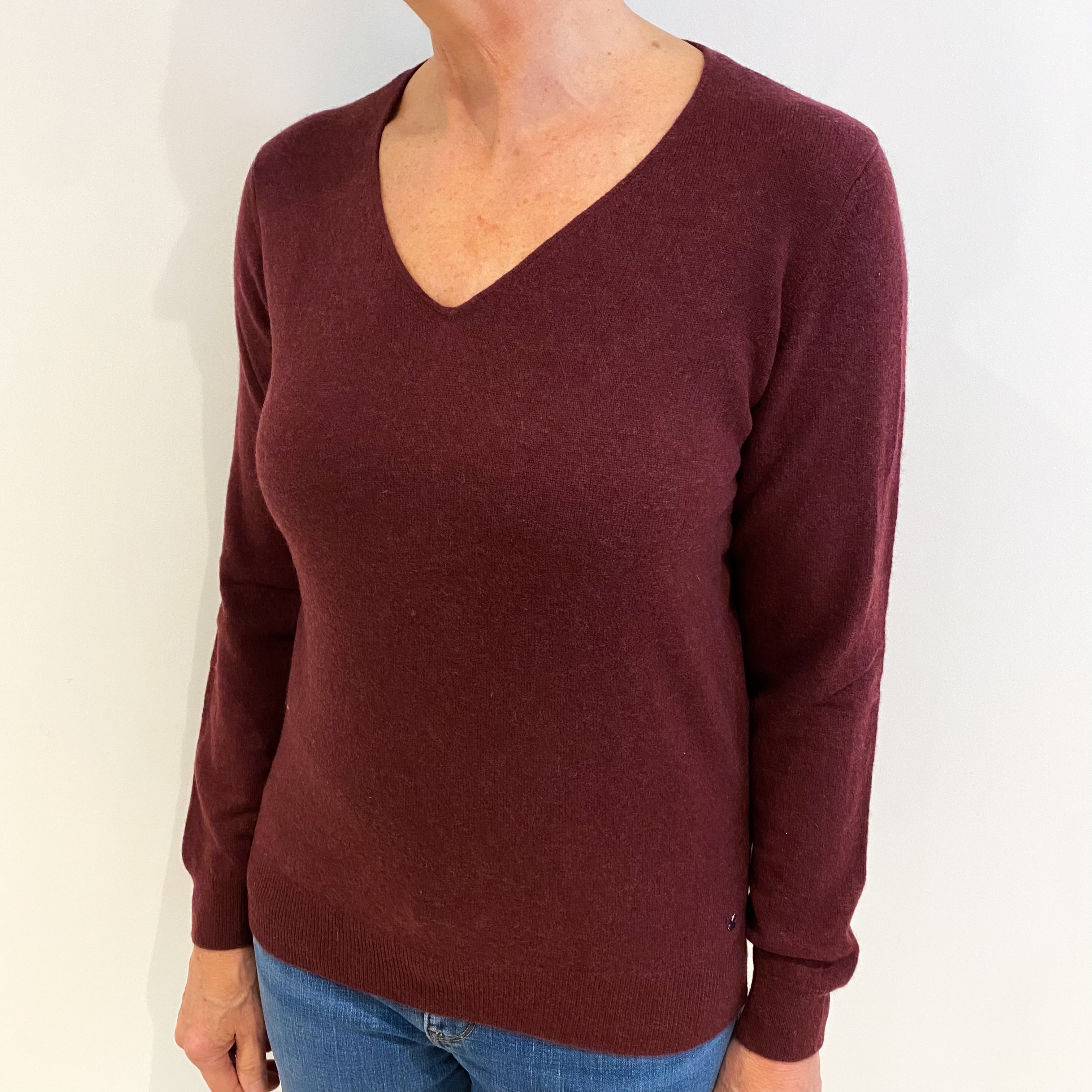 Mulberry Purple Cashmere V Neck Jumper Medium
