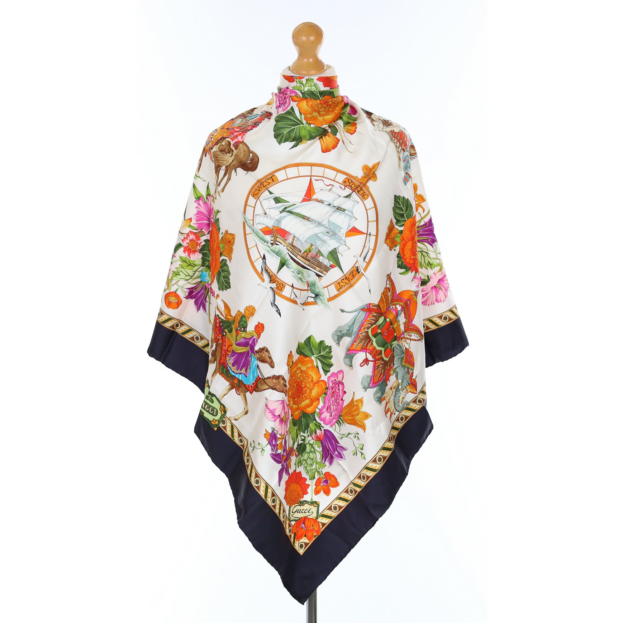 Unworn Gucci Vintage Explorer Silk Scarf