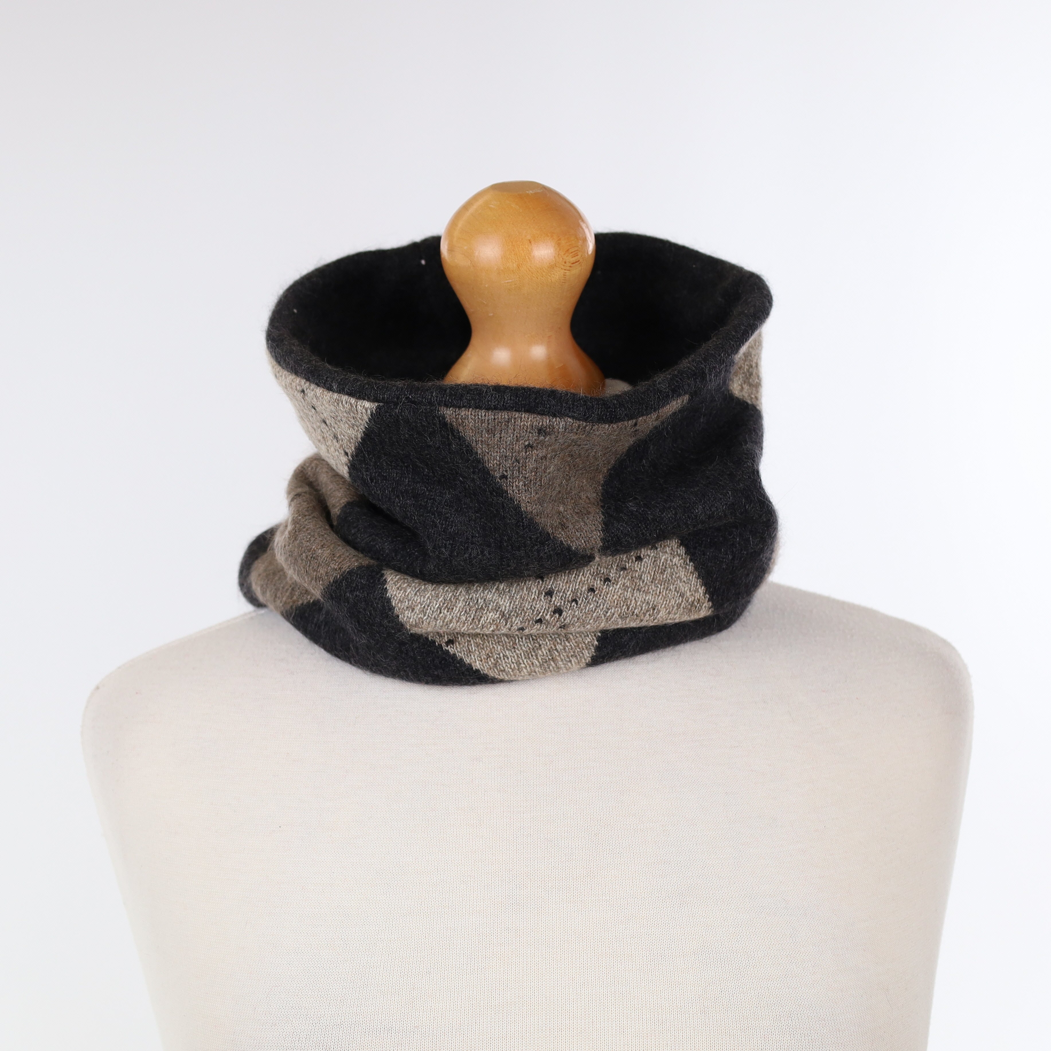 Charcoal and Mocha Diamond Patterned Luxury Double Layered Snood