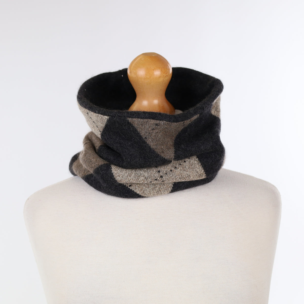 Charcoal and Mocha Diamond Patterned Luxury Double Layered Snood