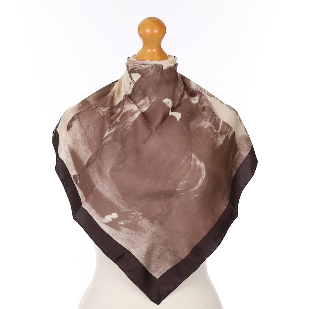 Monochrome Horse and Lady Silk Scarf