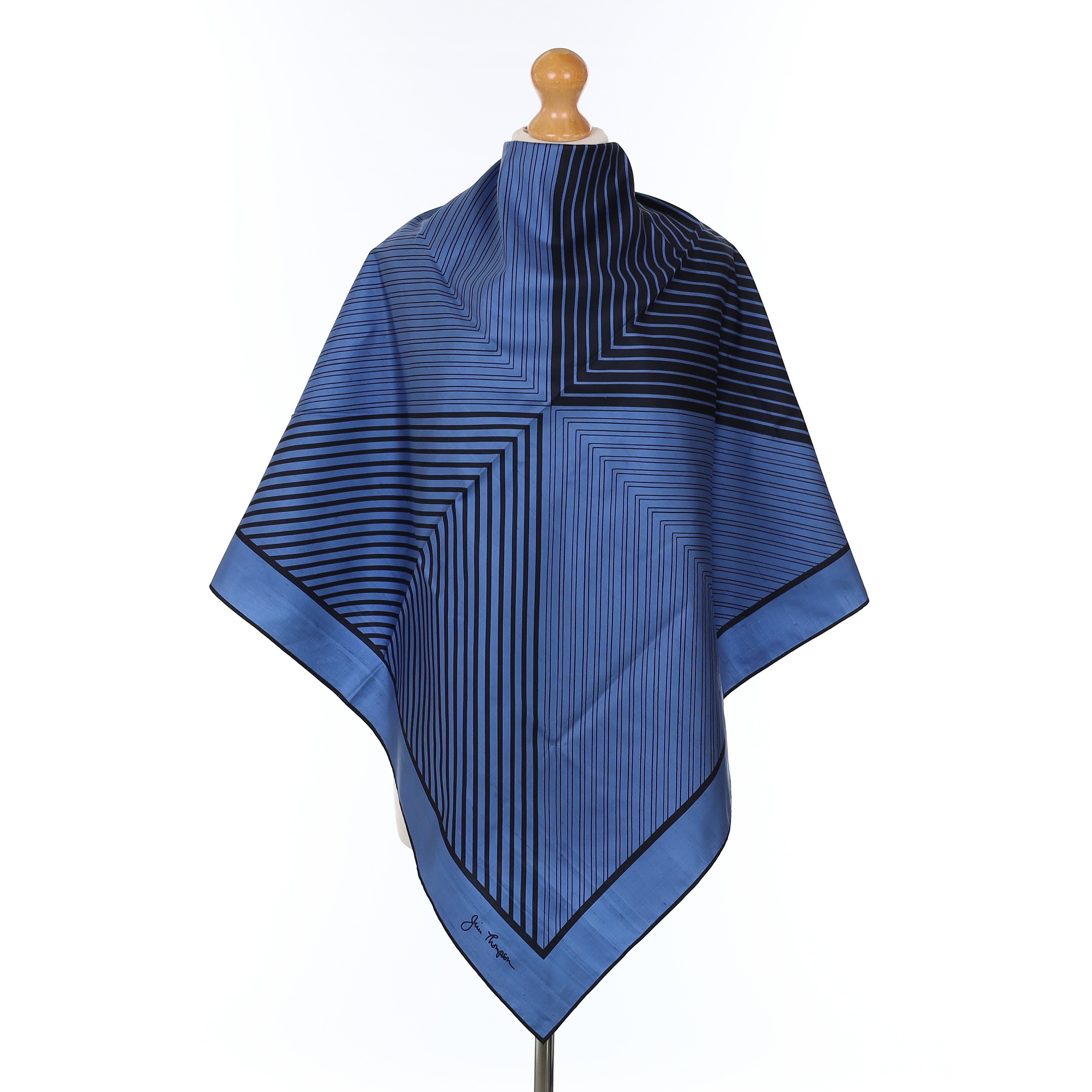 Brand New Jim Thompson Black And Blue Geometric Silk Scarf