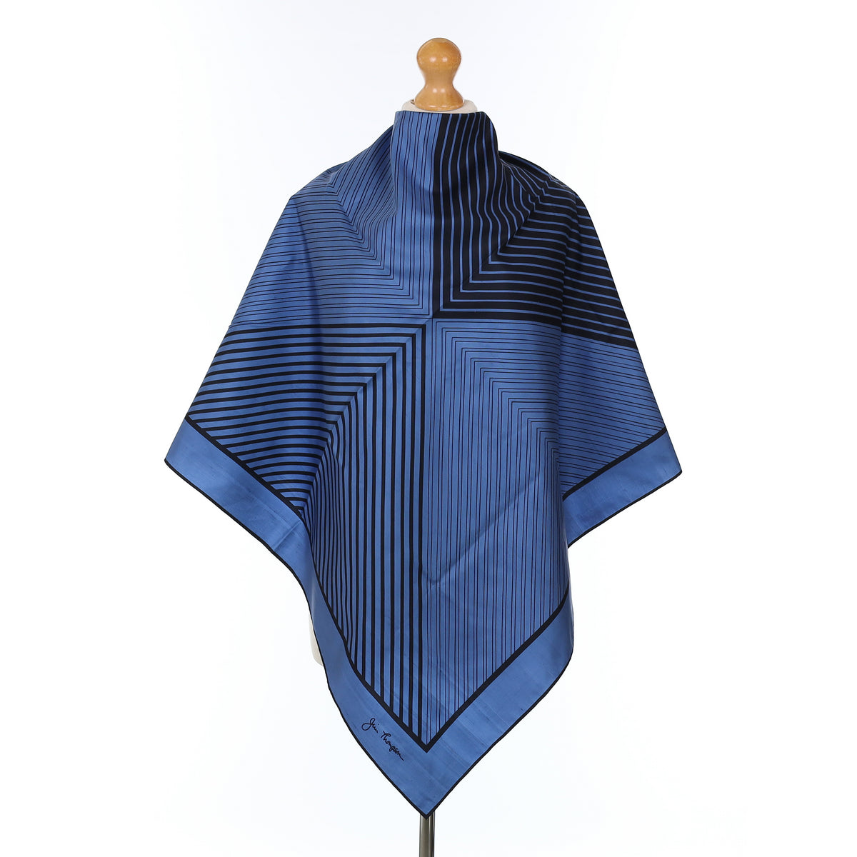 Brand New Jim Thompson Black And Blue Geometric Silk Scarf
