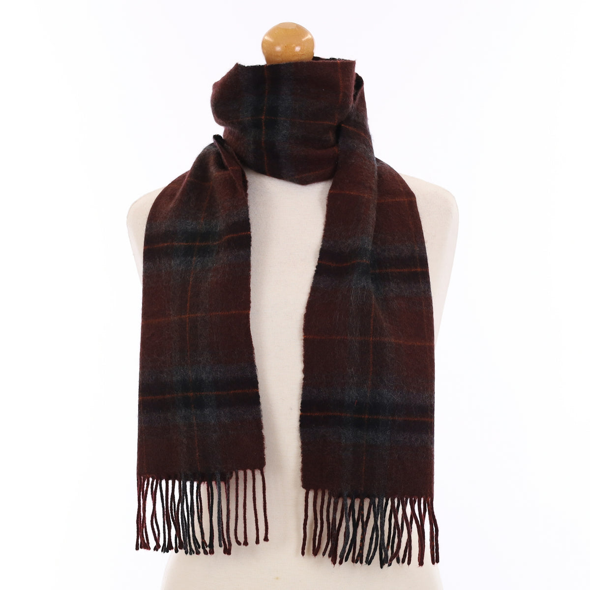 Wine Red & Charcoal Plaid Cashmere Woven Scarf