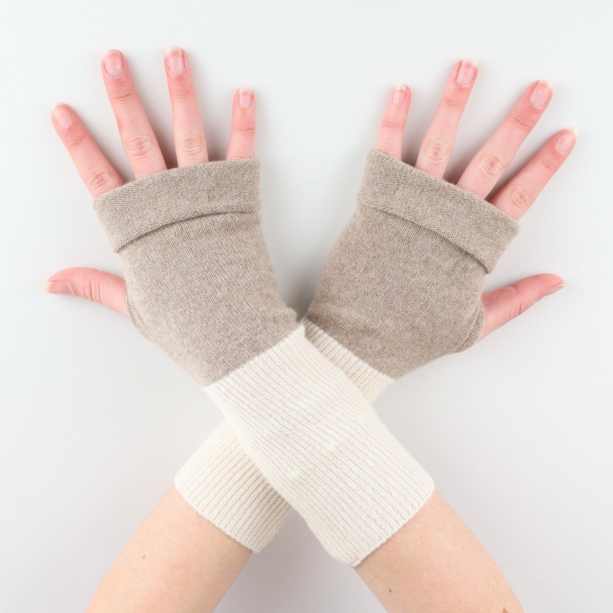 Taupe Brown and Cream Fingerless Gloves