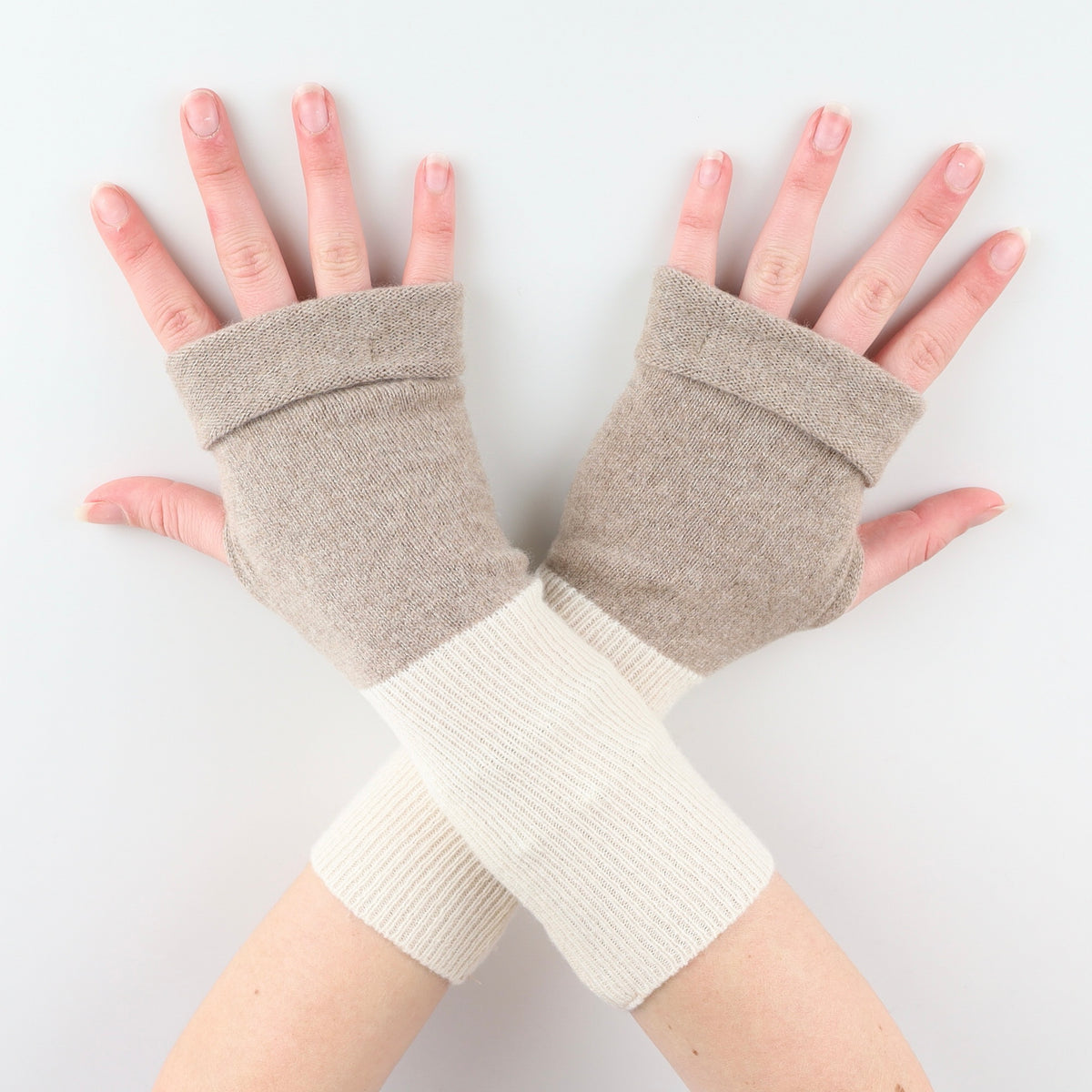 Taupe Brown and Cream Fingerless Gloves