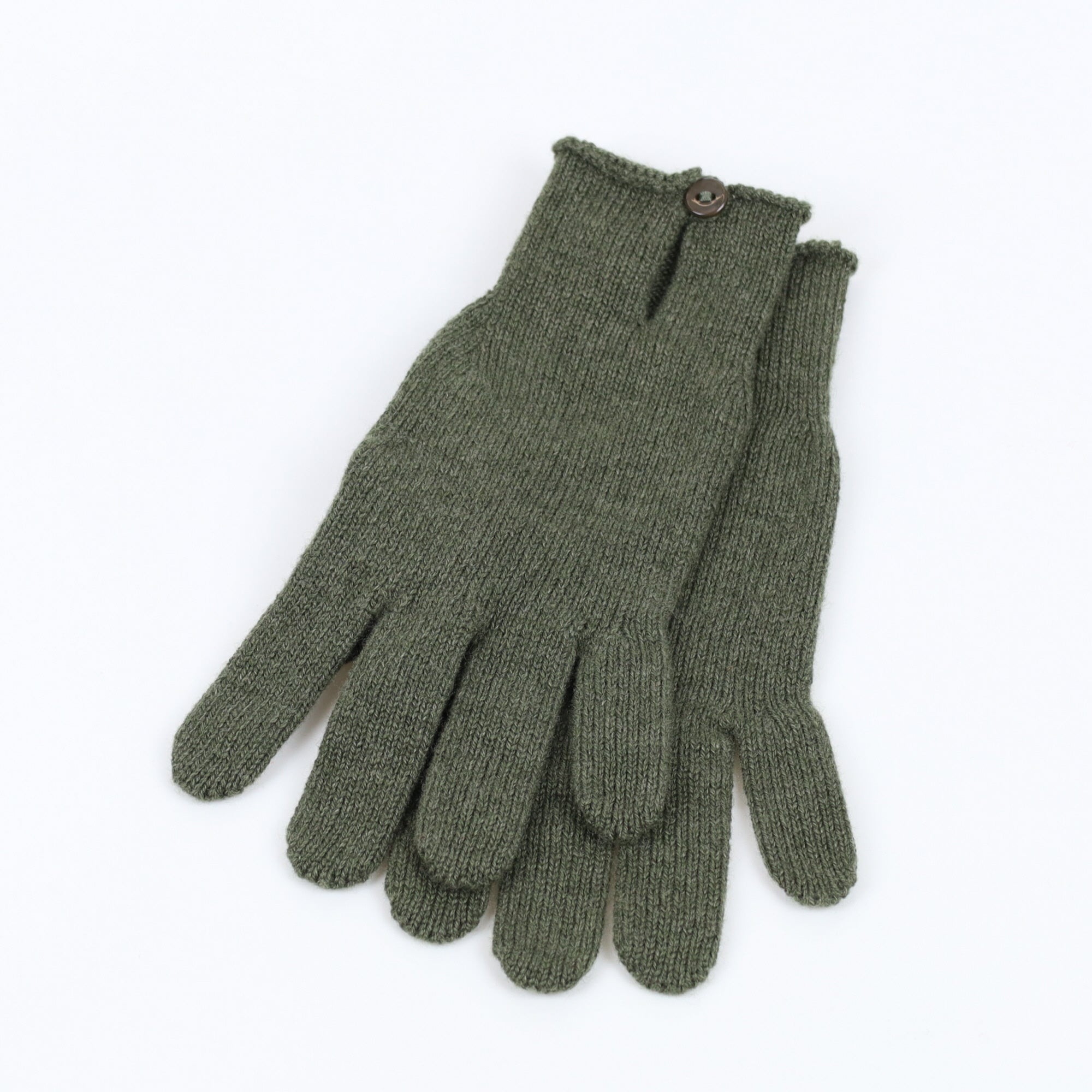 Brand New Scottish Deep Khaki Green Buttoned Cashmere Gloves