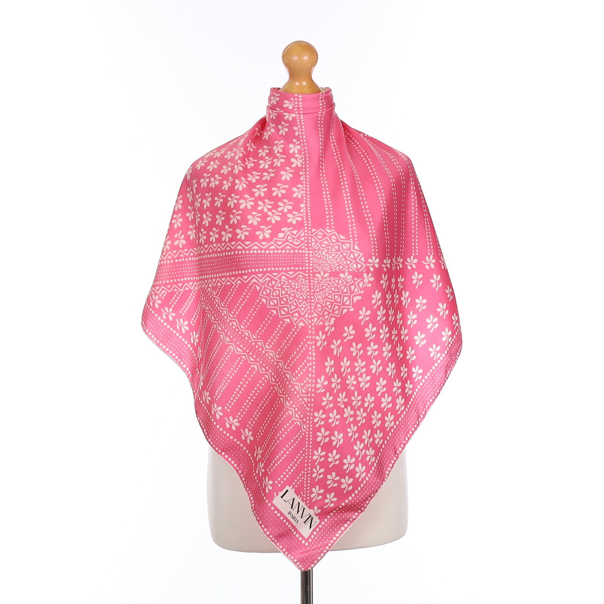 1960’s Lanvin Pink Patterned Vintage Silk Scarf