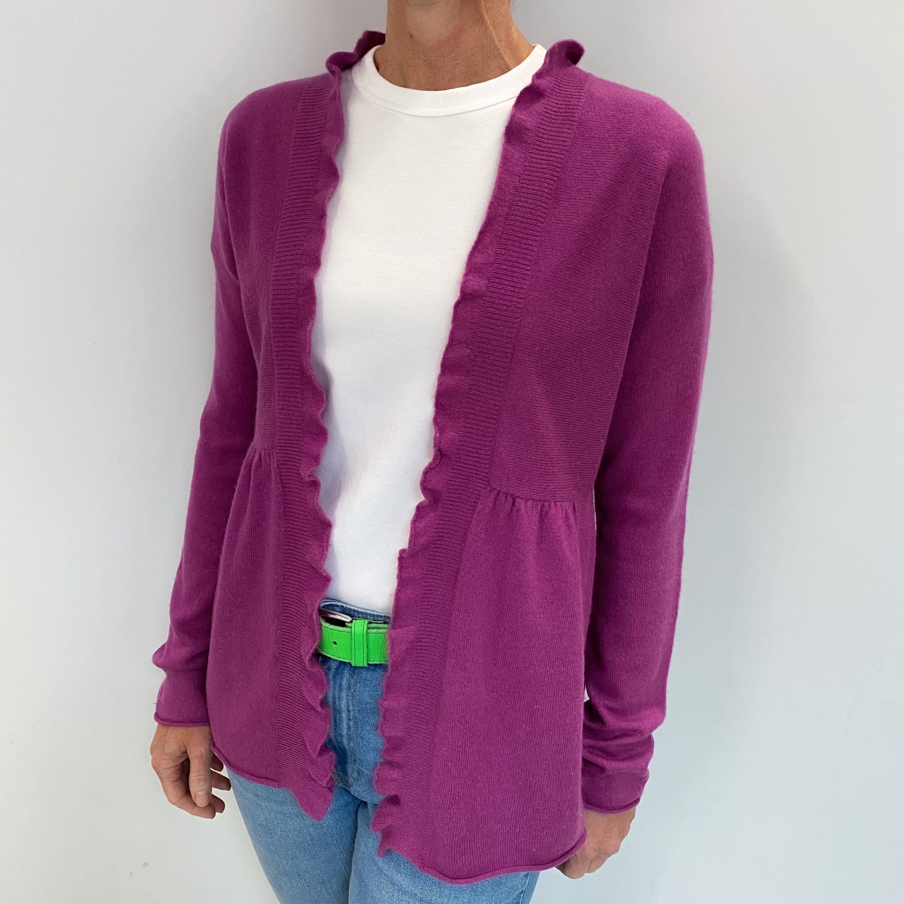Magenta Purple Cashmere Edge To Edge Cardigan Small