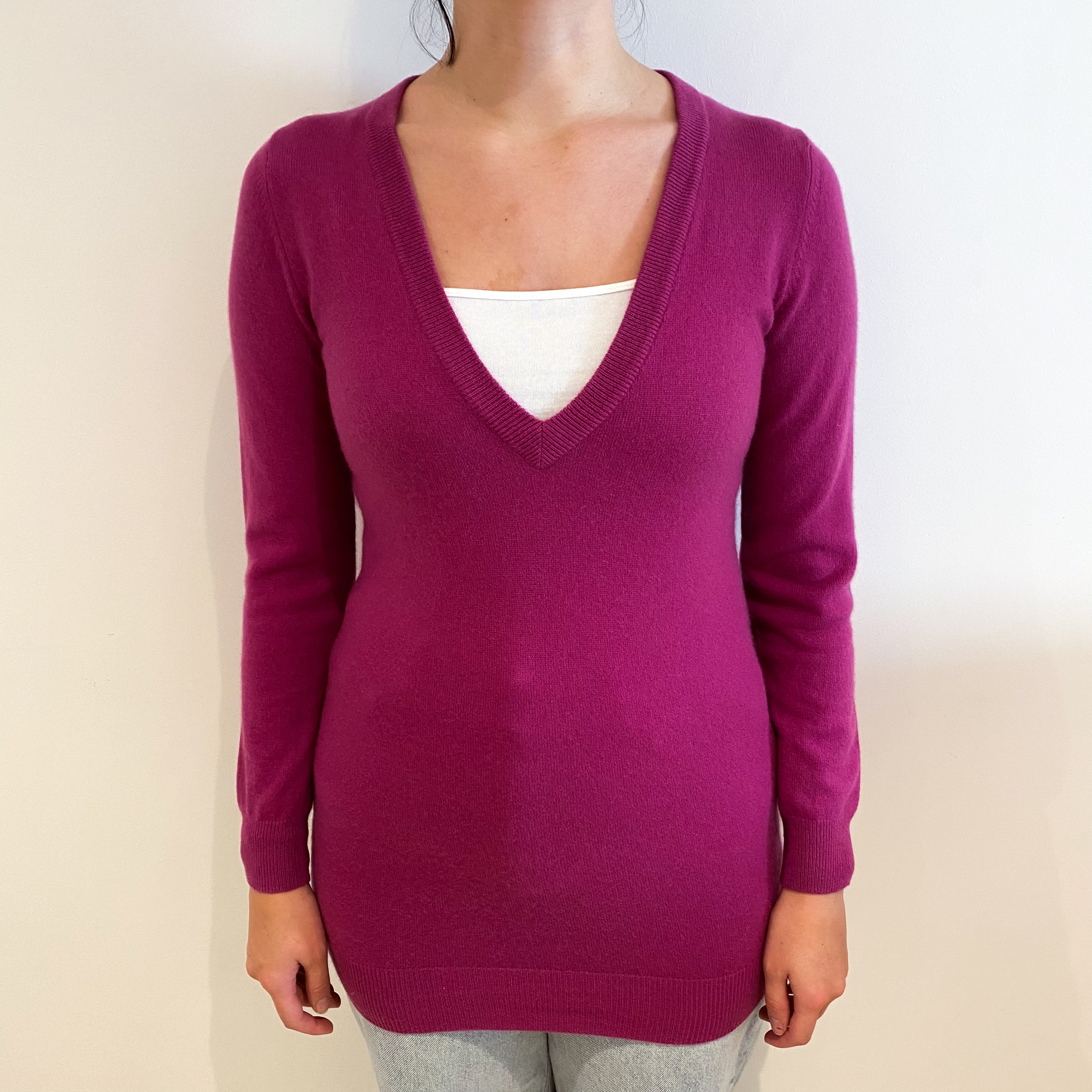 Magenta Pink V Neck Jumper Small