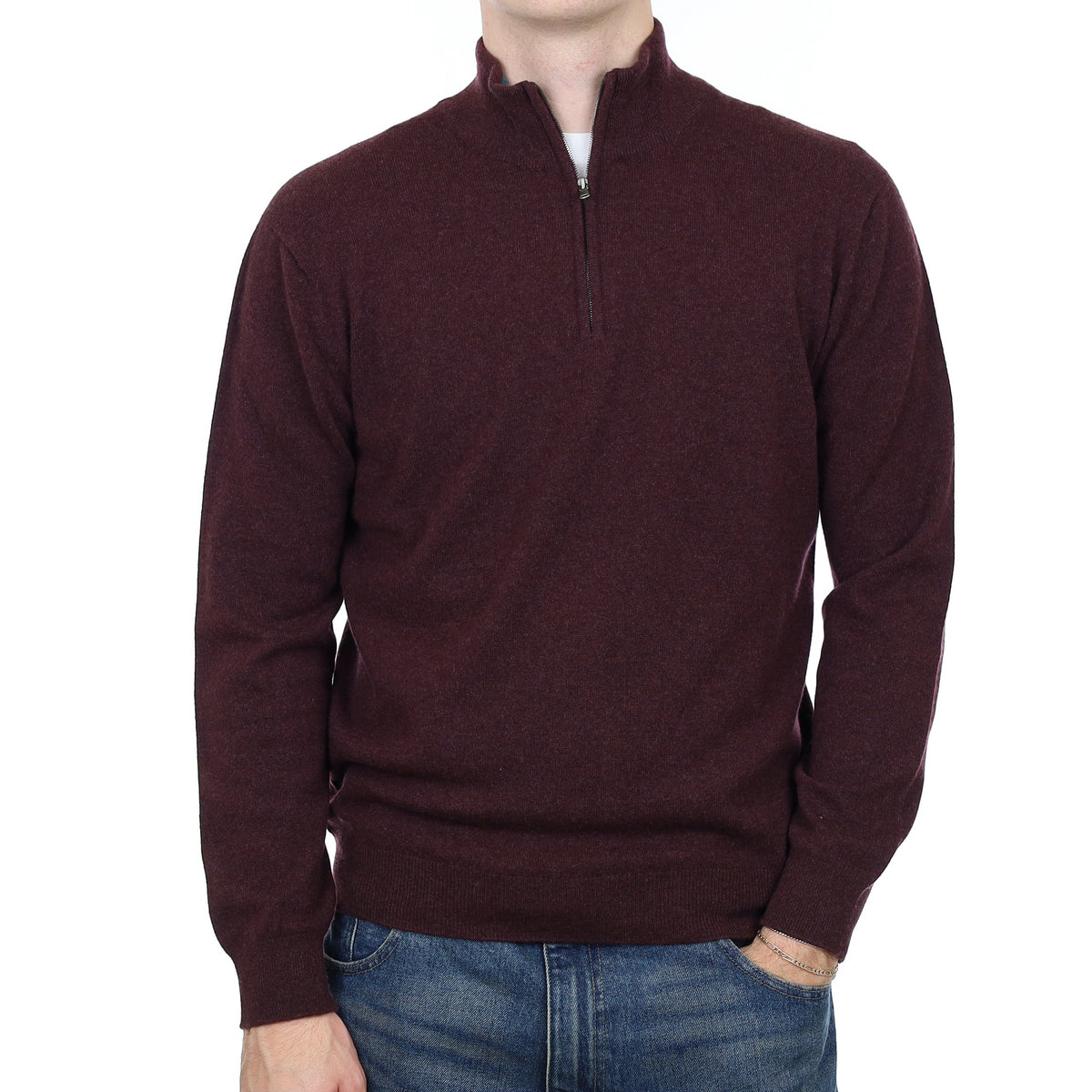 Men’s Brand New Scottish Aubergine Purple Cashmere 1/4 Zip Jumper Medium