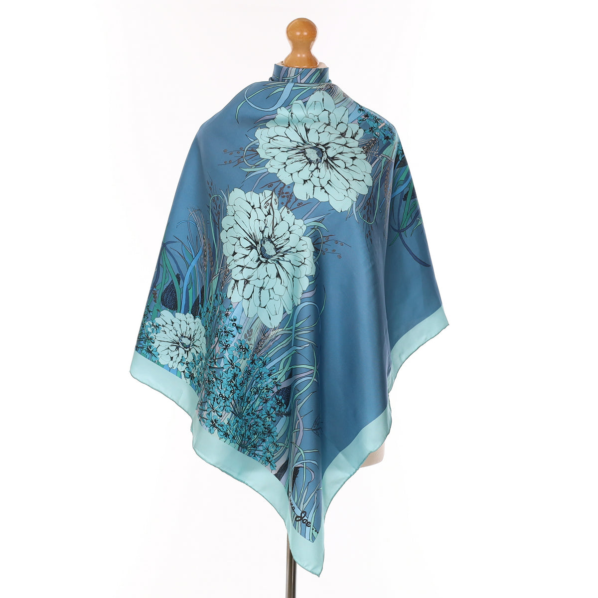Brand New Boxed Anna Joe Blue Floral Silk Scarf