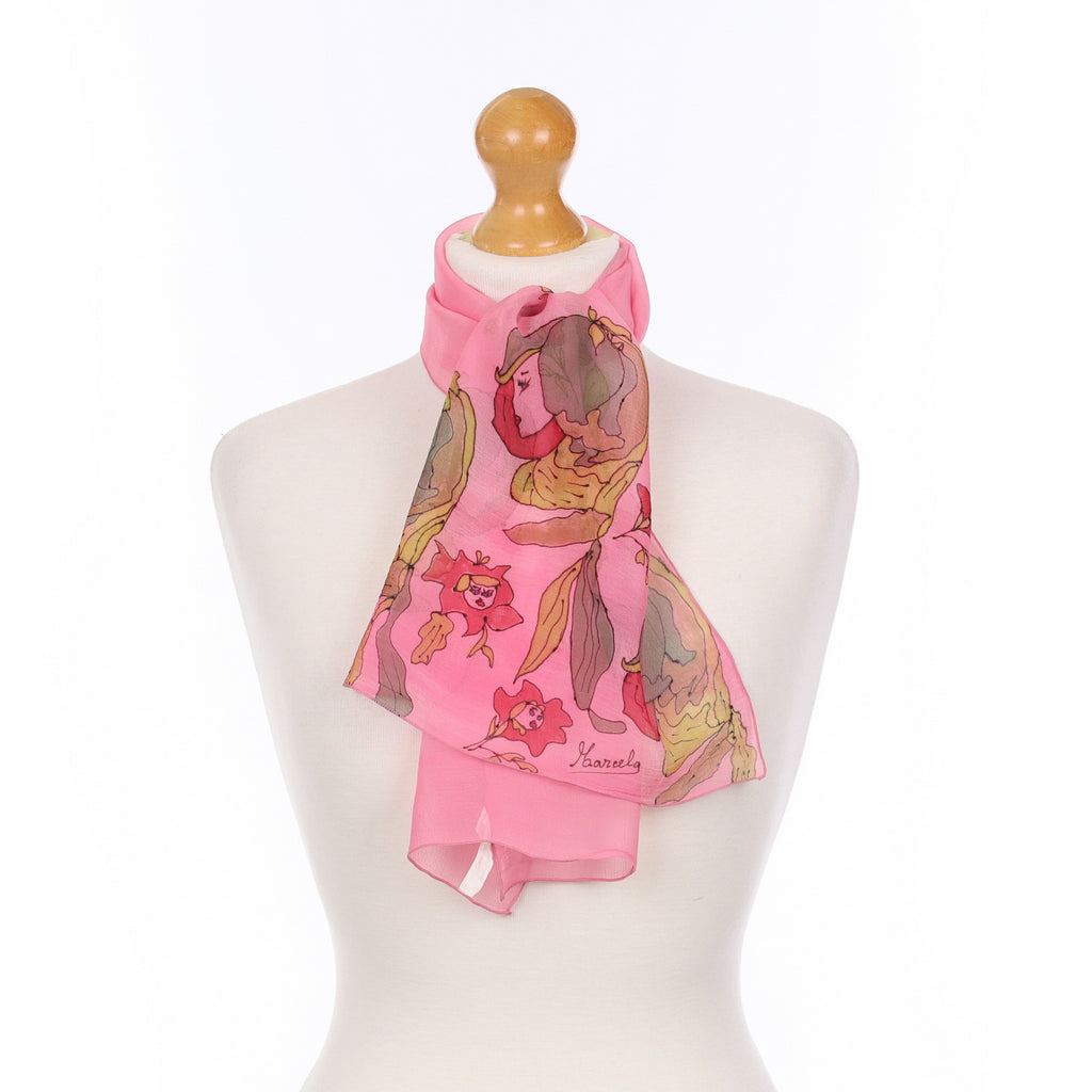 Lightweight Pink Floral Silk Scarf