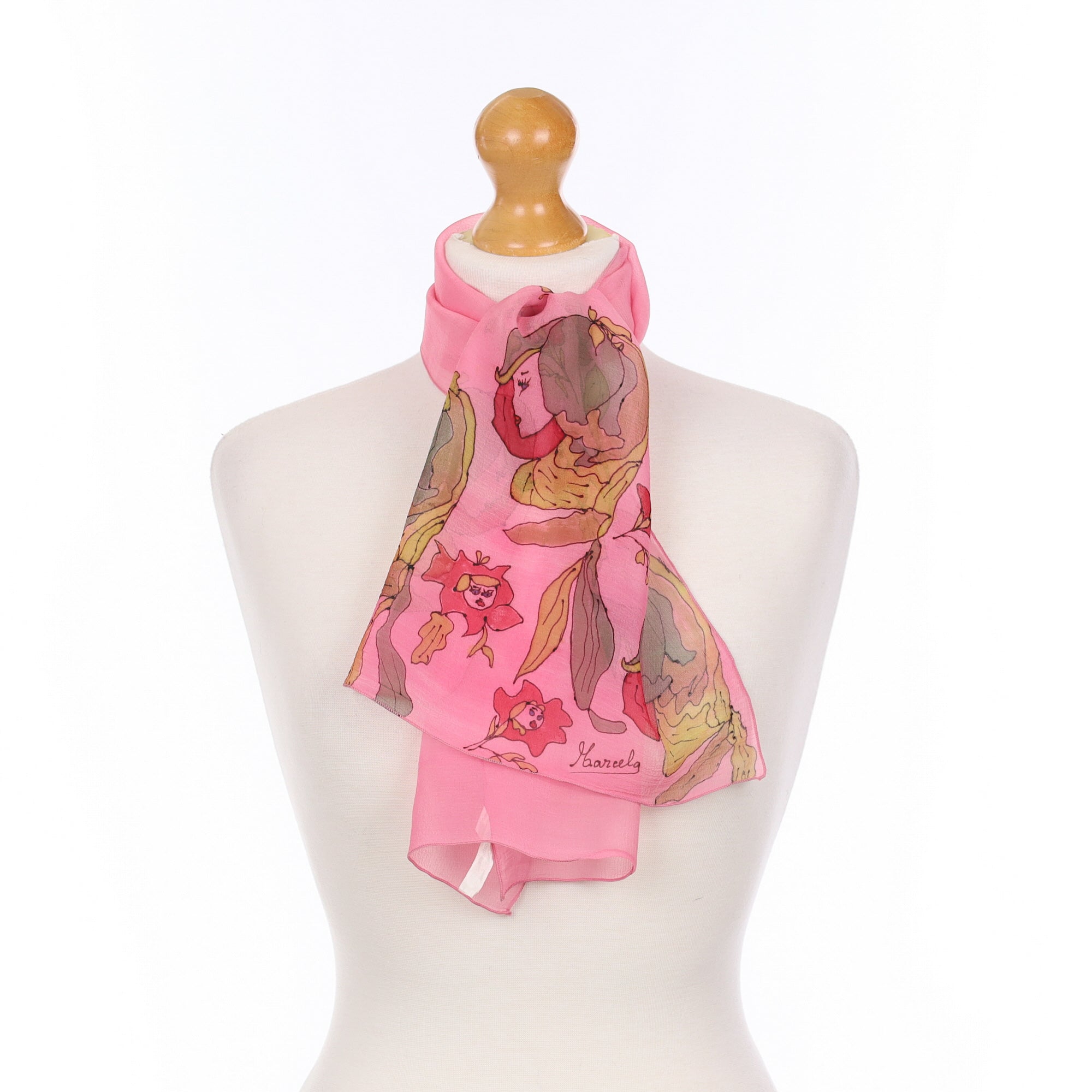 Lightweight Pink Floral Silk Scarf
