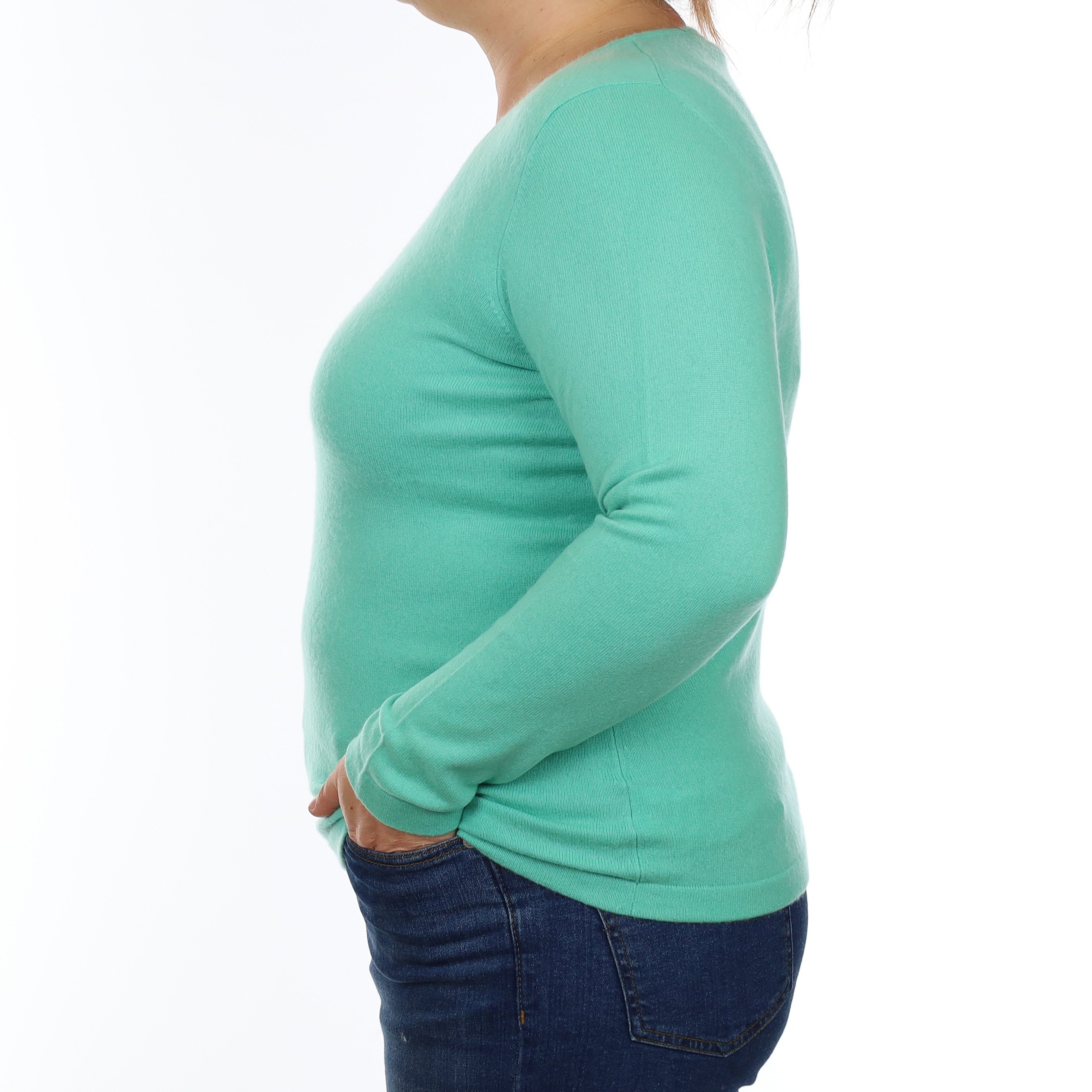 Deep Mint Green Cashmere Crew Neck Jumper Large