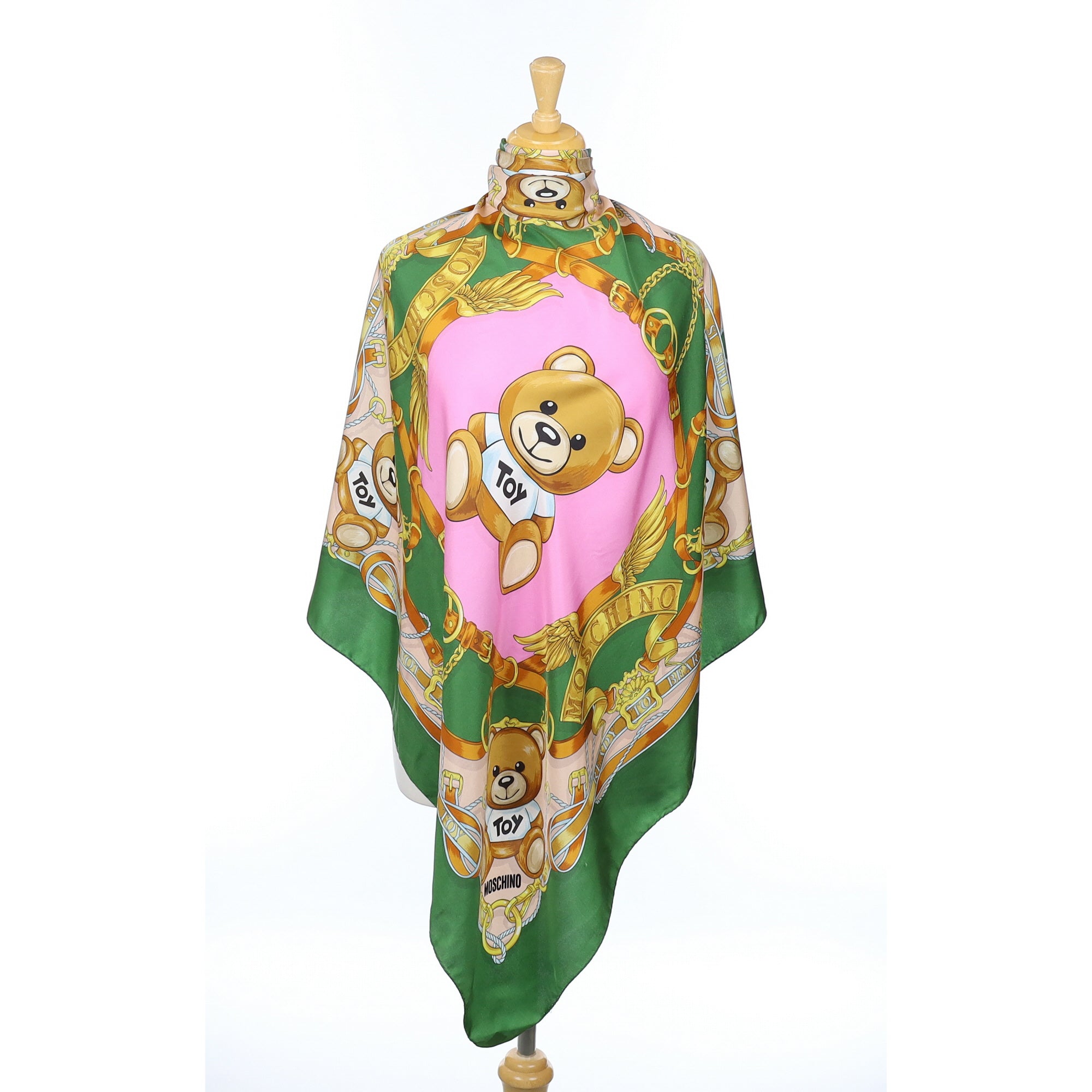 Moschino Green & Pink Vintage Silk Scarf