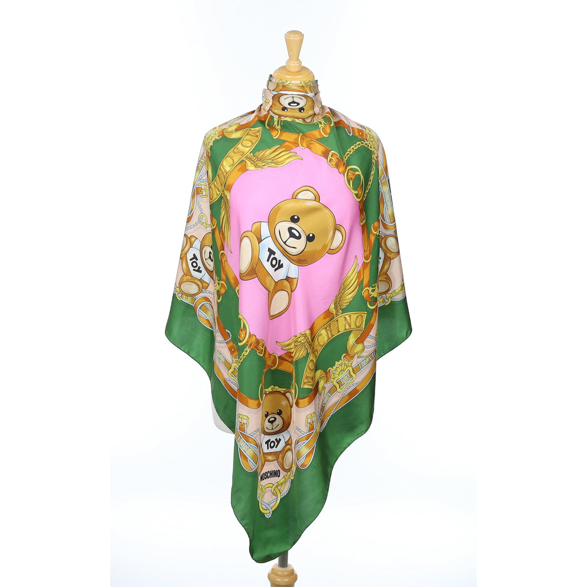 Moschino Green & Pink Vintage Silk Scarf