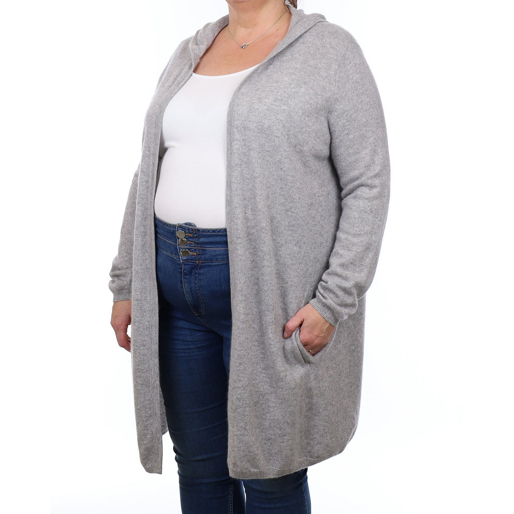 Smoke Grey Cashmere Edge to Edge Cardigan with Hood Extra Large