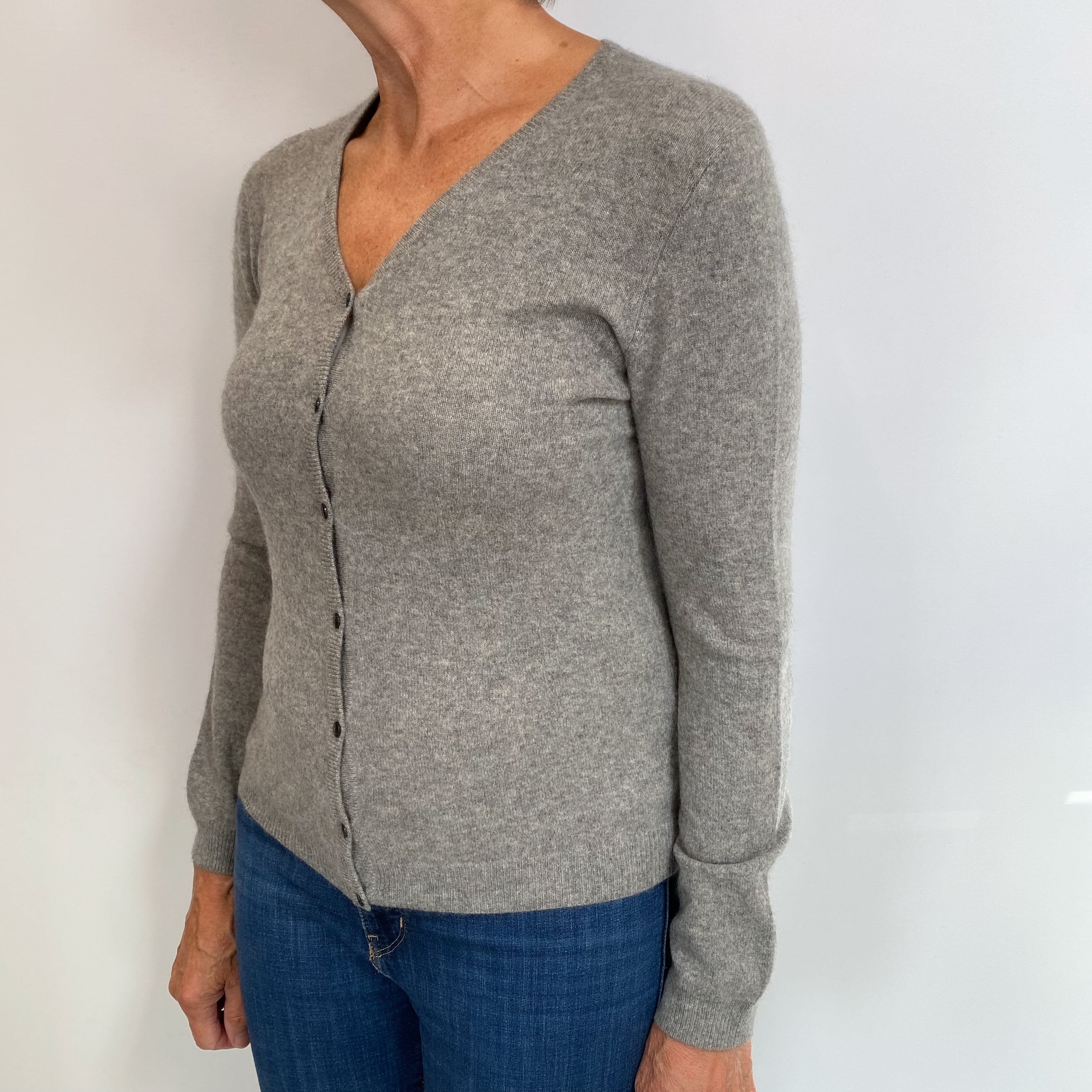 Ashy Grey Cashmere V Neck Cardigan Medium