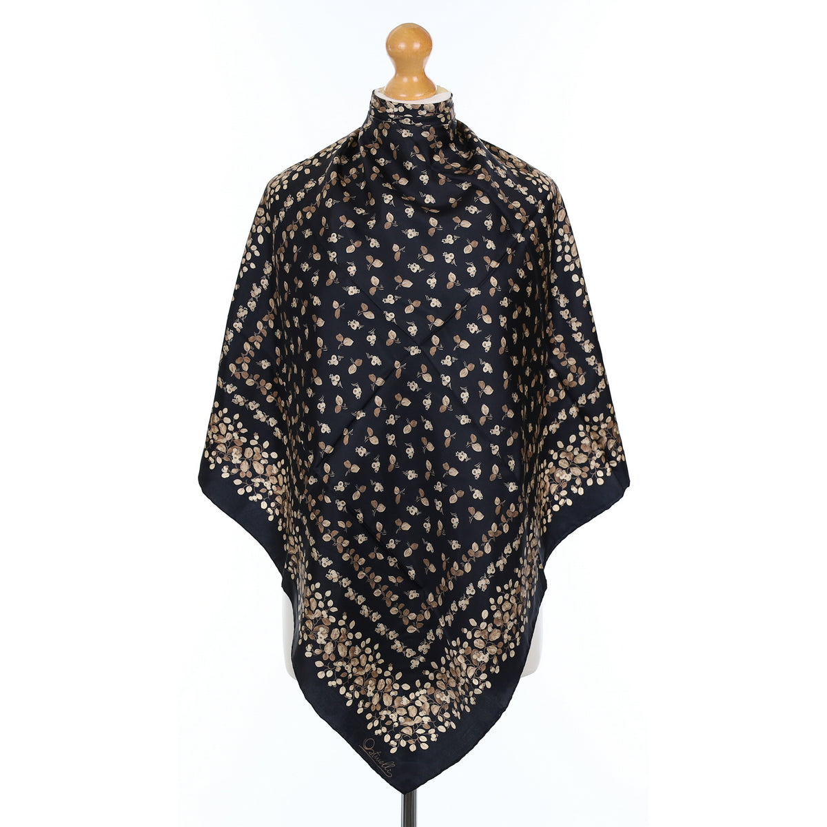 Brand New 1970’s Ostinelli Black Vintage Silk Scarf