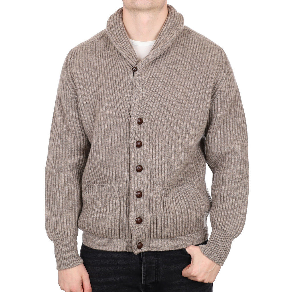 Men’s Begg & Co Scottish Mocha Brown Shawl Collar Cardigan XL