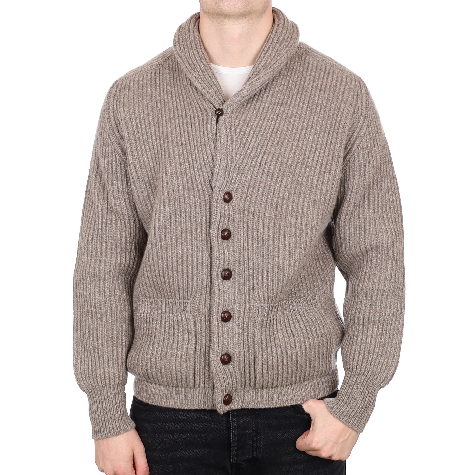 Men’s Begg & Co Scottish Mocha Brown Shawl Collar Cardigan XL