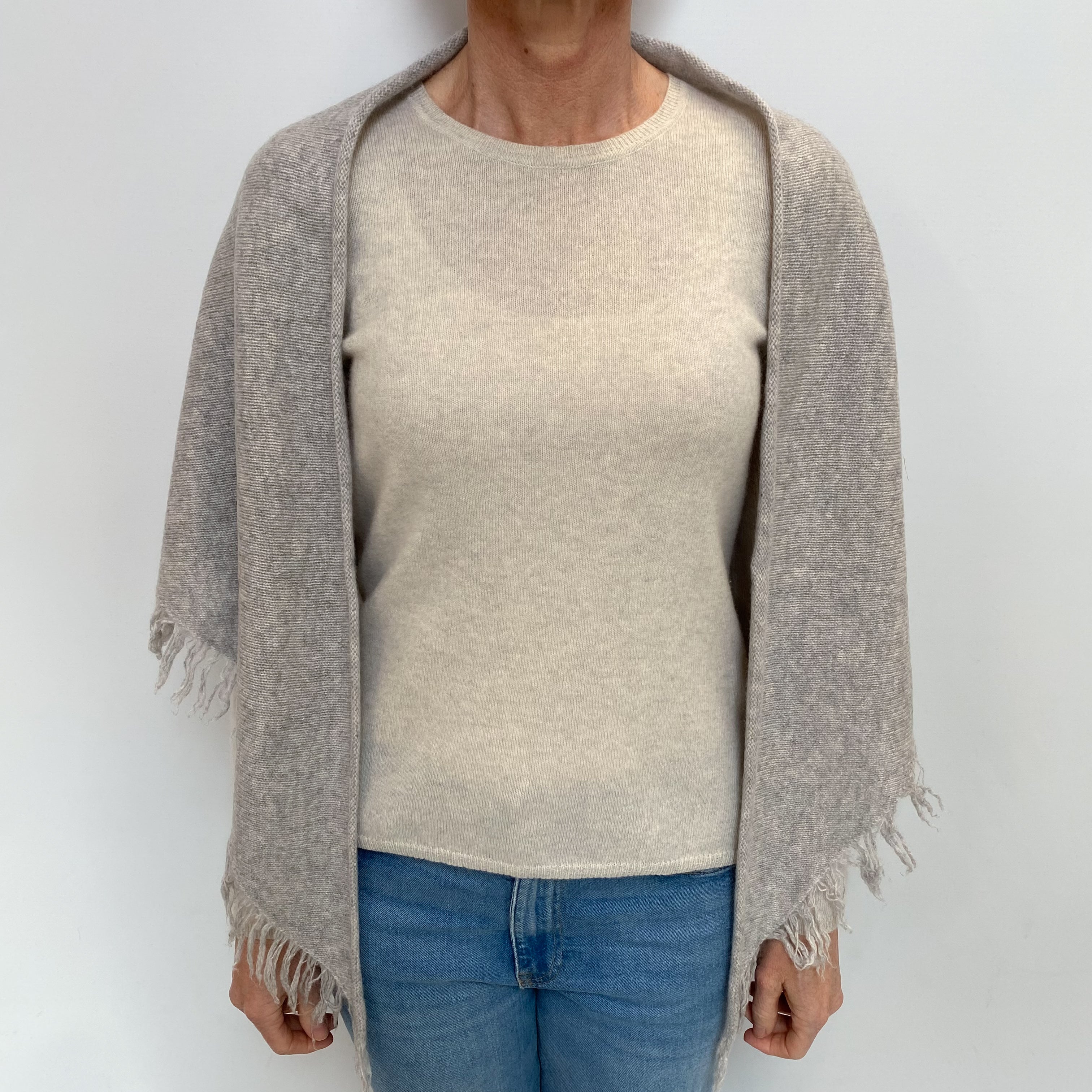 Smoke Grey Fringed Cashmere Shawl