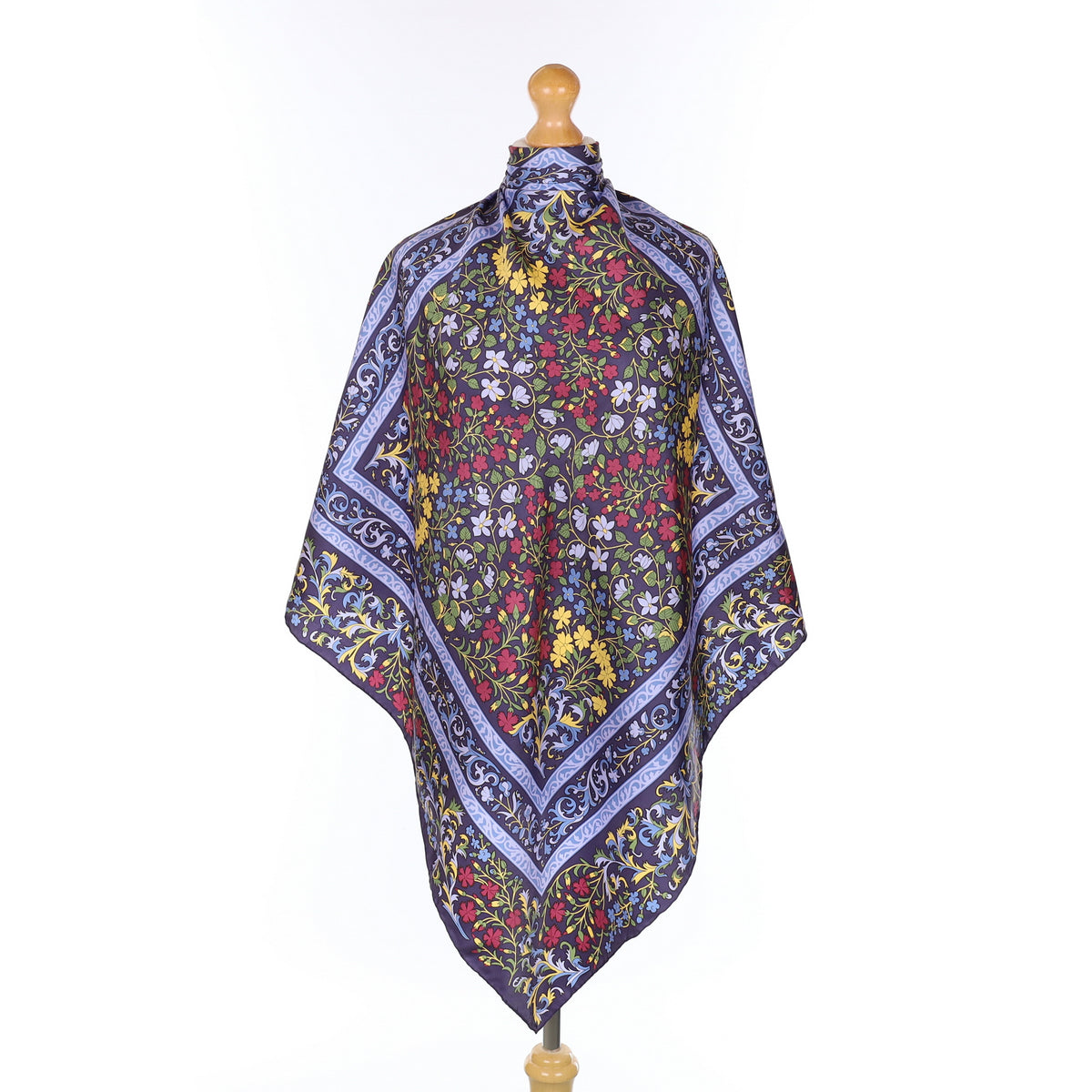 Navy Floral Silk Scarf