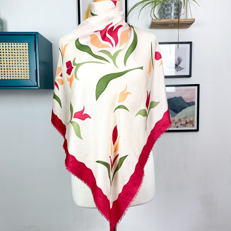 Floral Frayed Edge Vintage Silk Scarf