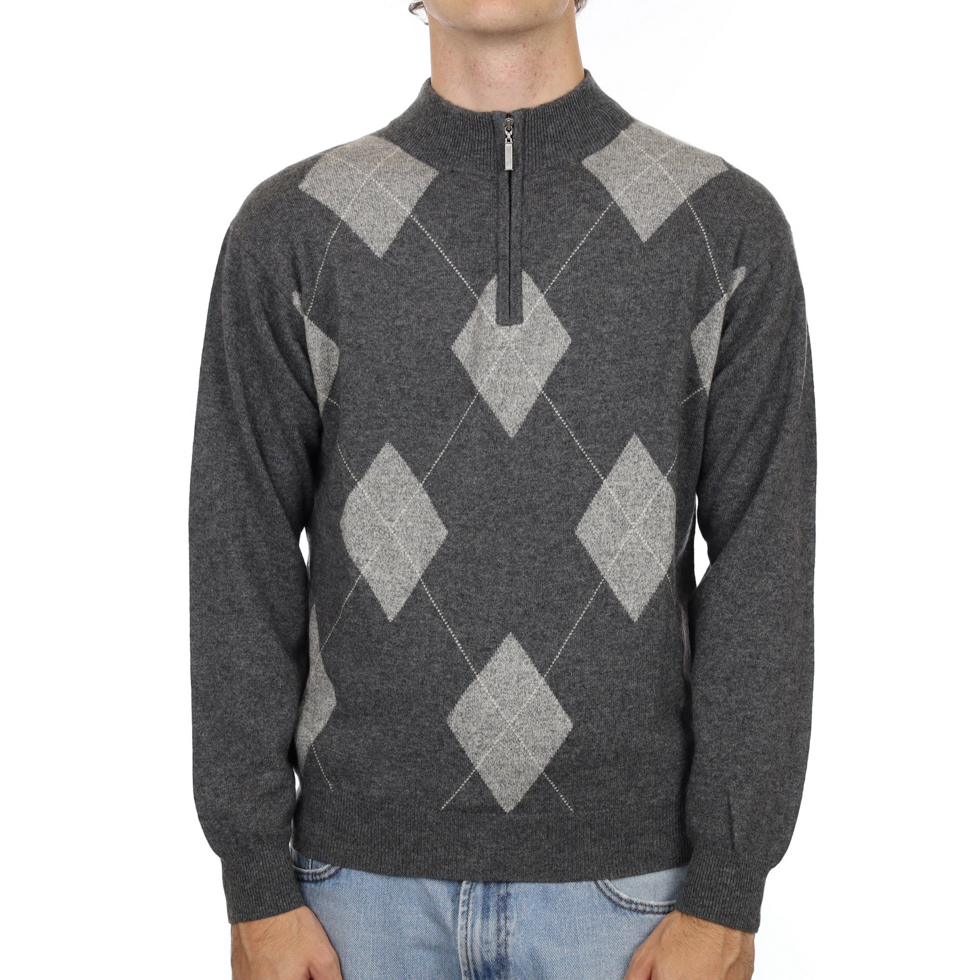 Men’s Charcoal Grey Cashmere 1/4 Zip Neck Large