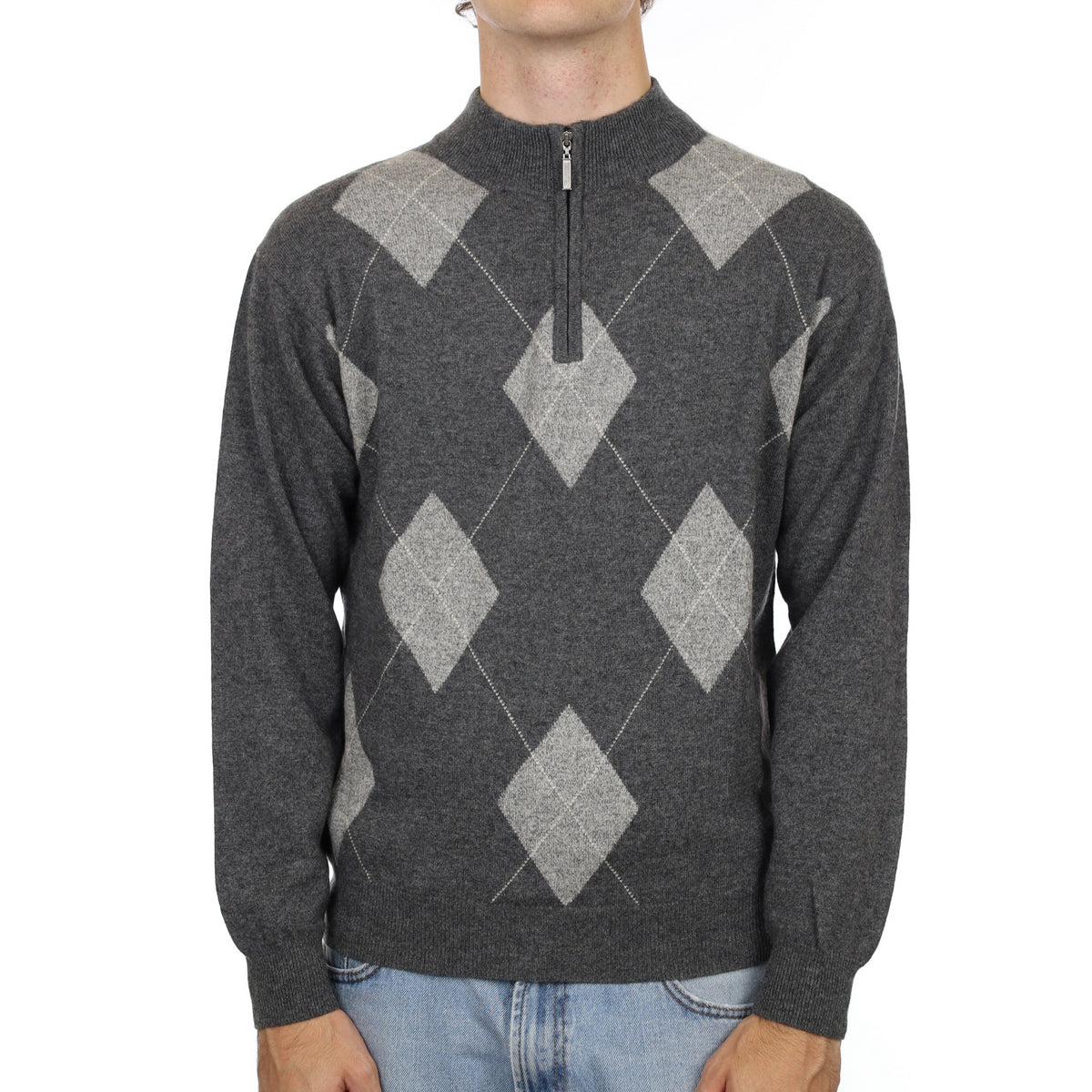 Men’s Charcoal Grey Cashmere 1/4 Zip Neck Large